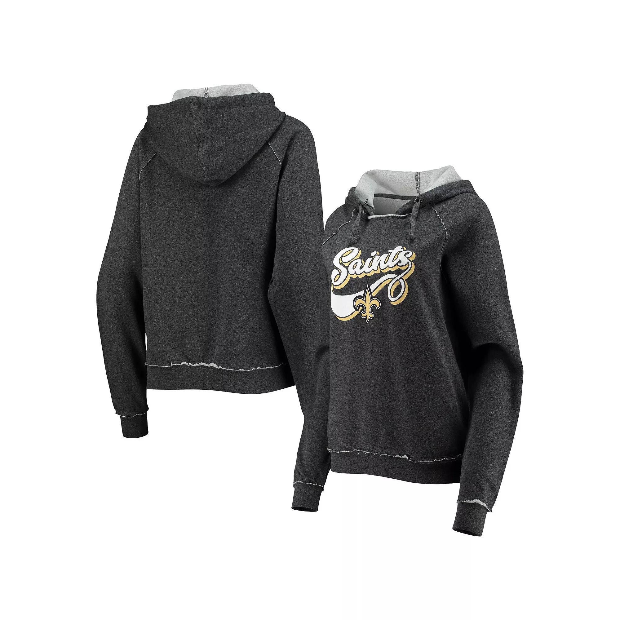 Women's New Era Charcoal New Orleans Saints Script Fleece Raglan Pullover Hoodie, Size: Small Product Image