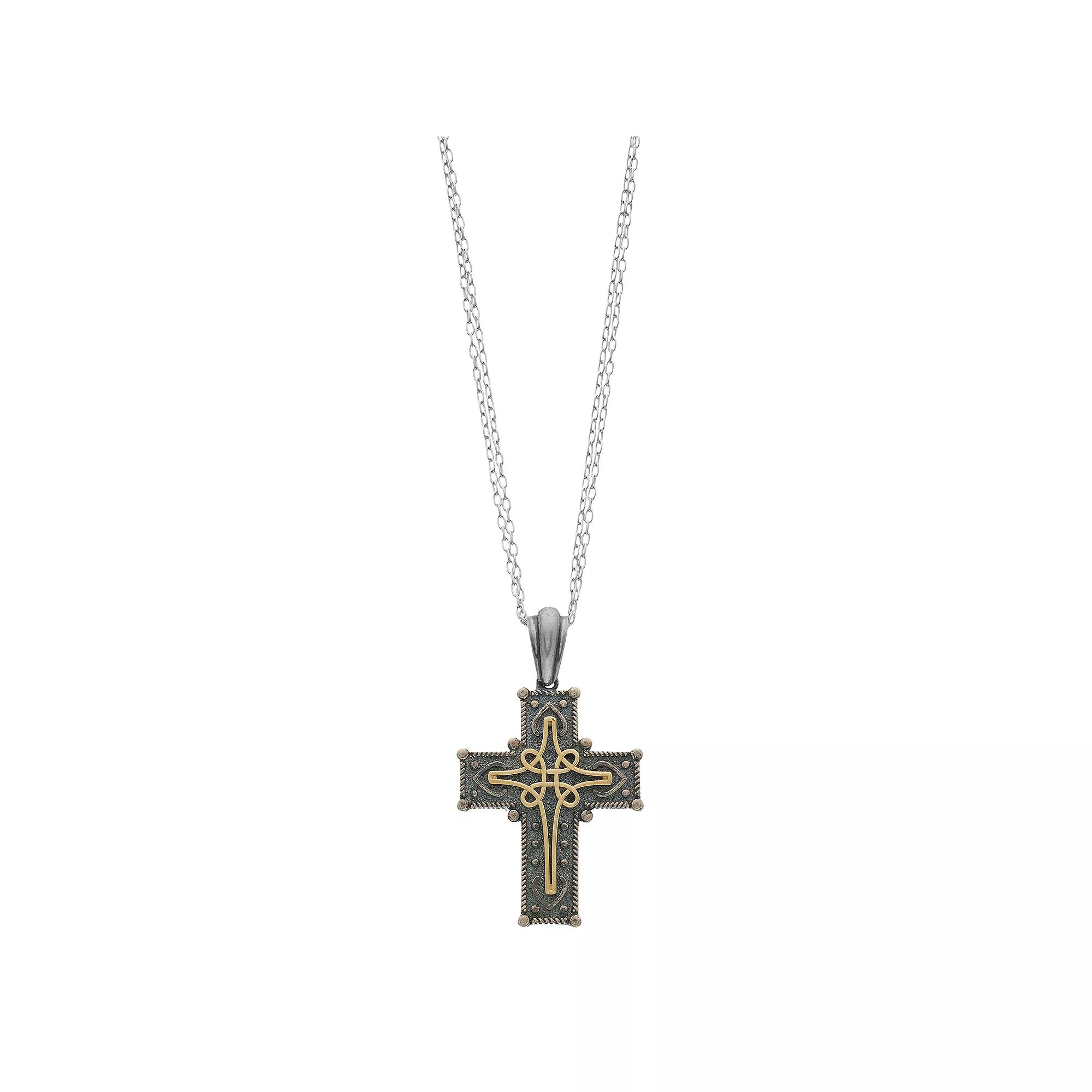 Sterling Silver & 14k Gold Cross Pendant Necklace, Women's, Size: 18" Product Image
