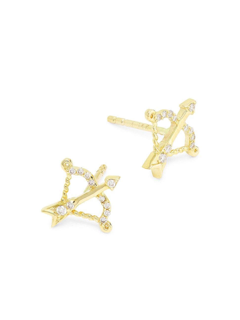 Womens 14K Yellow Gold & 0.07 TCW Diamond Zodiac Stud Earrings Product Image