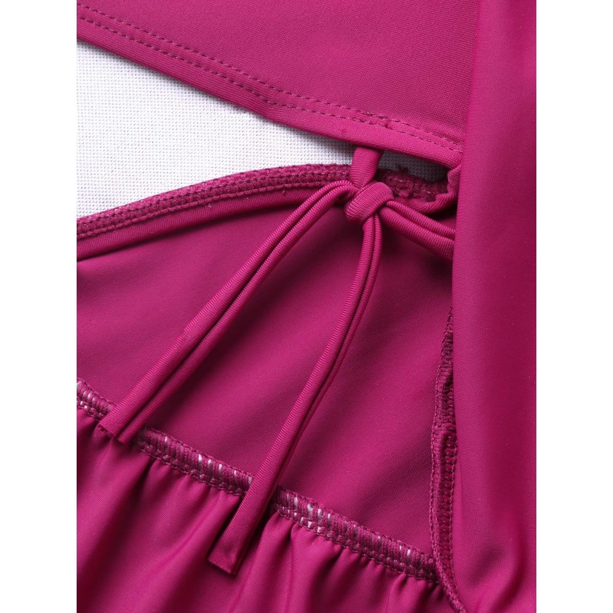 Plus Size Ruffled Fit and Flare Swim Dress Women's Swimwear Rosered Resort Bodycon V-neck High stretch Curve Swim Dresses BloomChic 18-20/2X Product Image