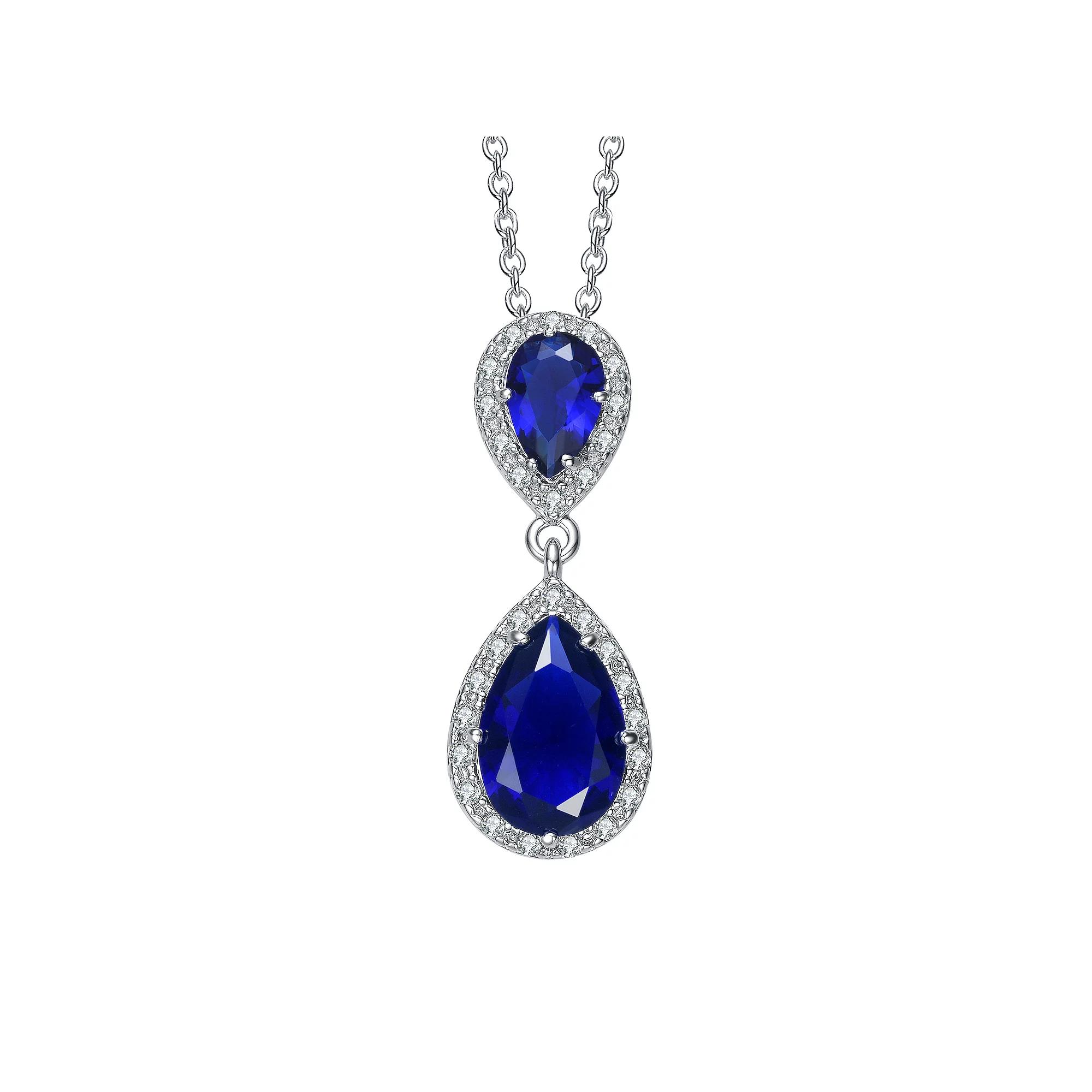 Sterling Silver Cubic Zirconia Double Teardrop Pendant Necklace, Womens Product Image