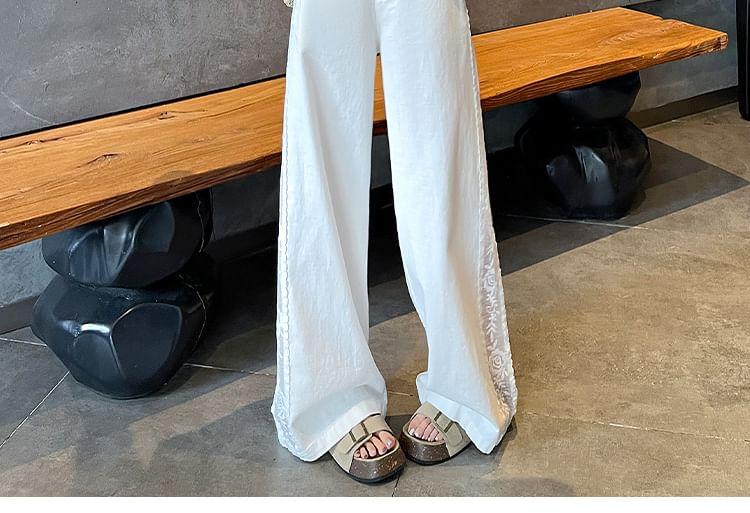 Mid Waist Lace Panel Wide Leg Pants Product Image