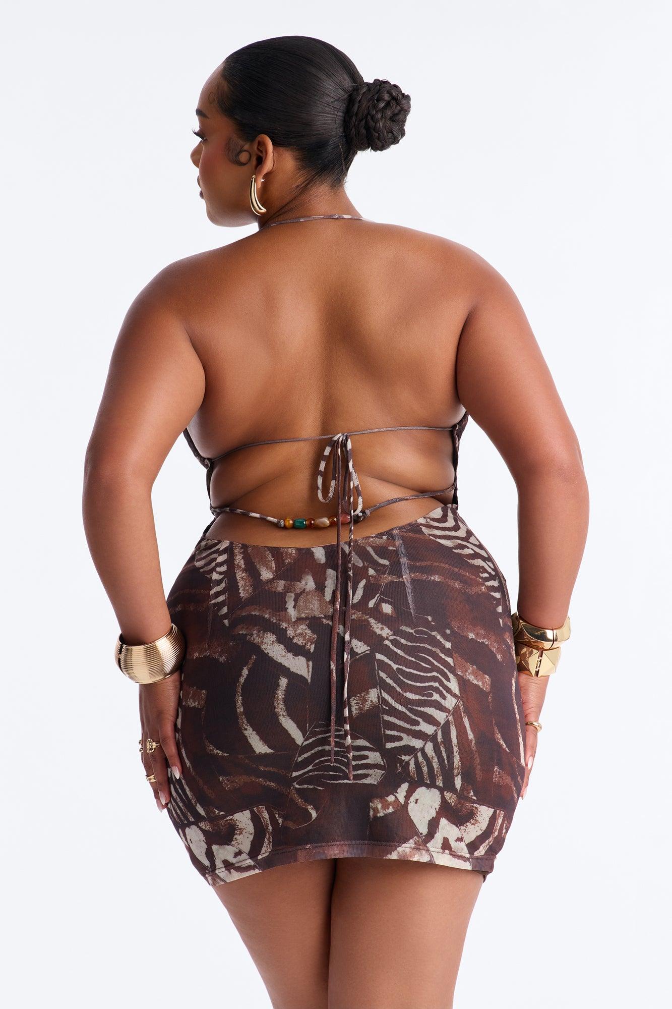 Maryam Abstract Mesh Mini Dress - Brown/combo Female Product Image