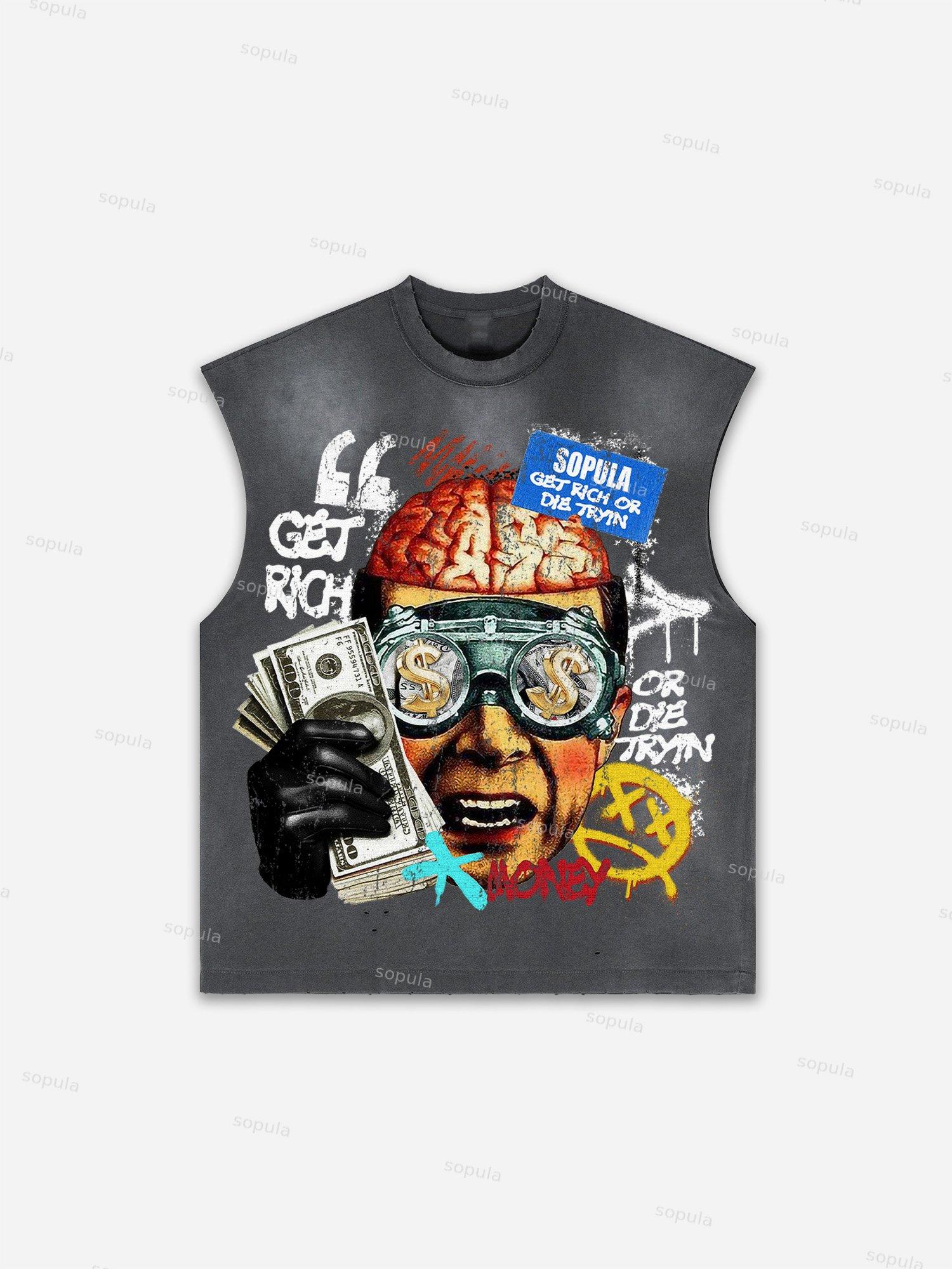 Sopula Men's Fly By Choice X Spacestation Graphic Print Distressed Tank Tops Sleeveless Shirts Product Image