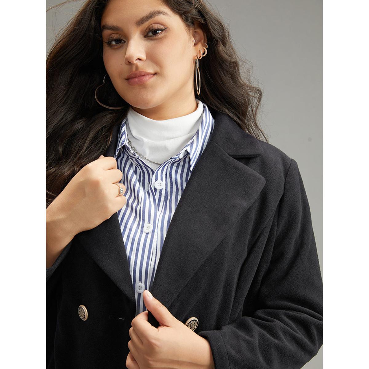 Plus Size Lapel Collar Double Breasted Pocket Coat Women Black Casual Plain Ladies Dailywear Winter Coats BloomChic 18-20/2X Product Image