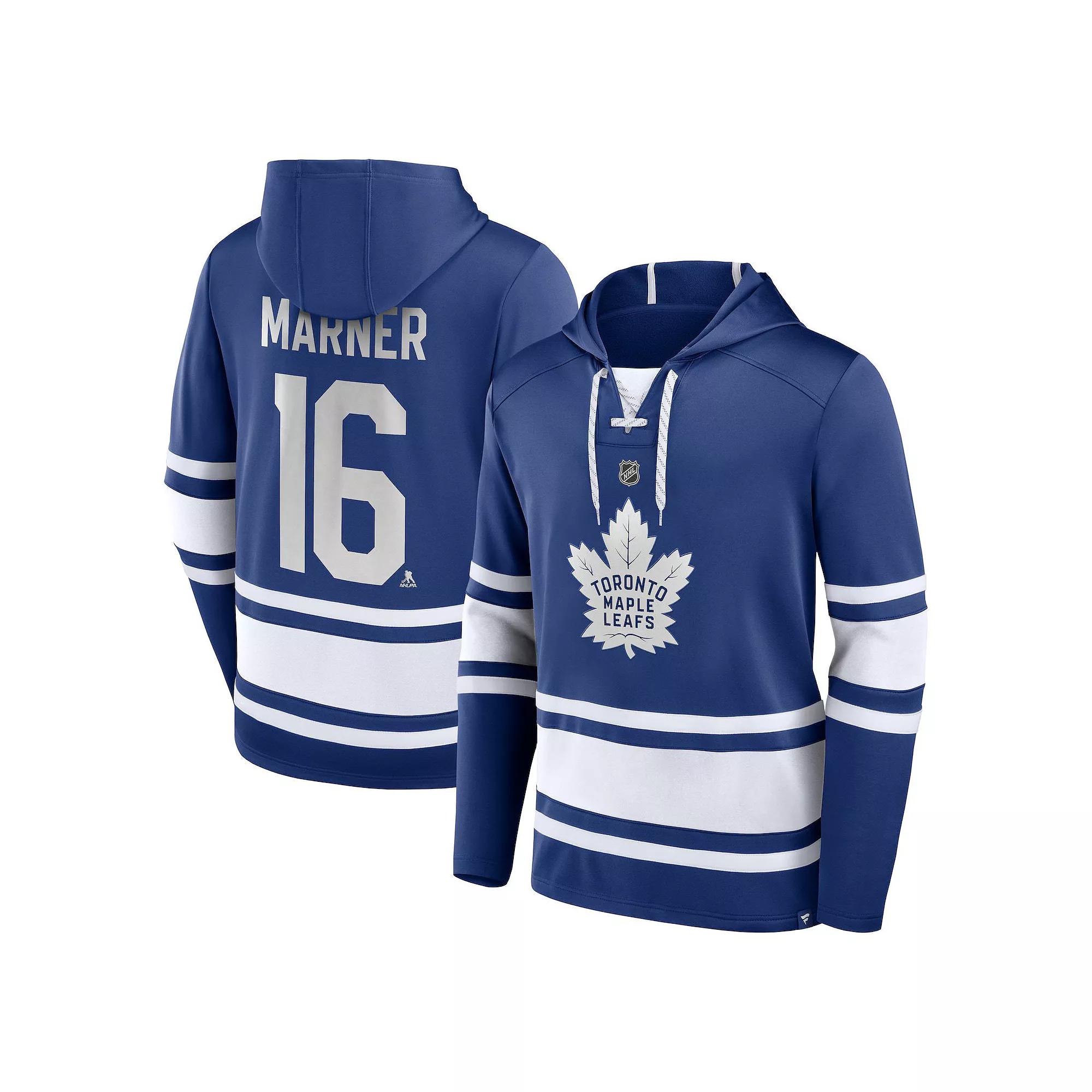 Men's Fanatics Branded Mitch Marner Blue Toronto Maple Leafs Name & Number Lace-Up Pullover Hoodie,  Product Image
