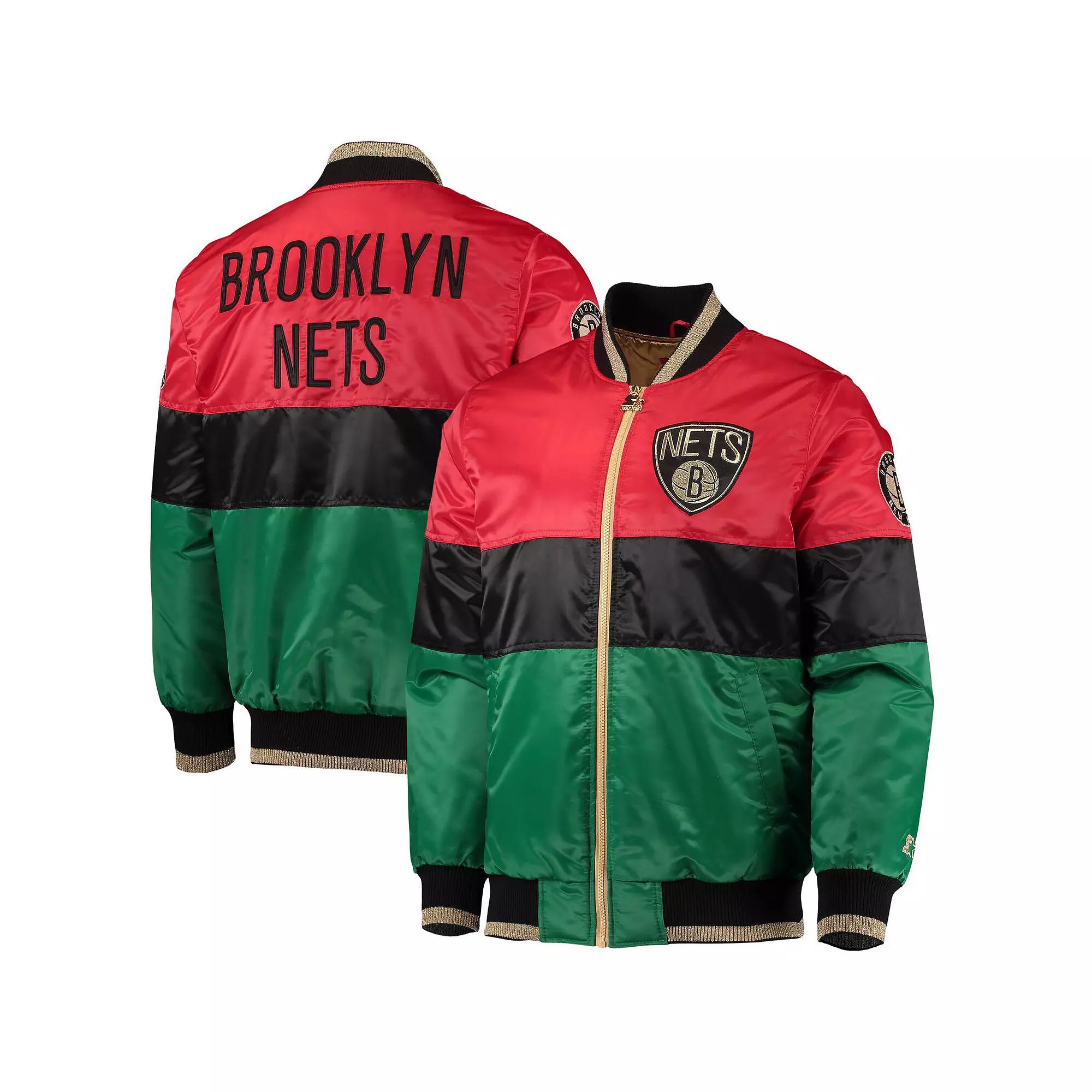 Men's Starter Red/Black/Green Brooklyn Nets Black History Month NBA 75th Anniversary Full-Zip Jacket, Size: Large Product Image