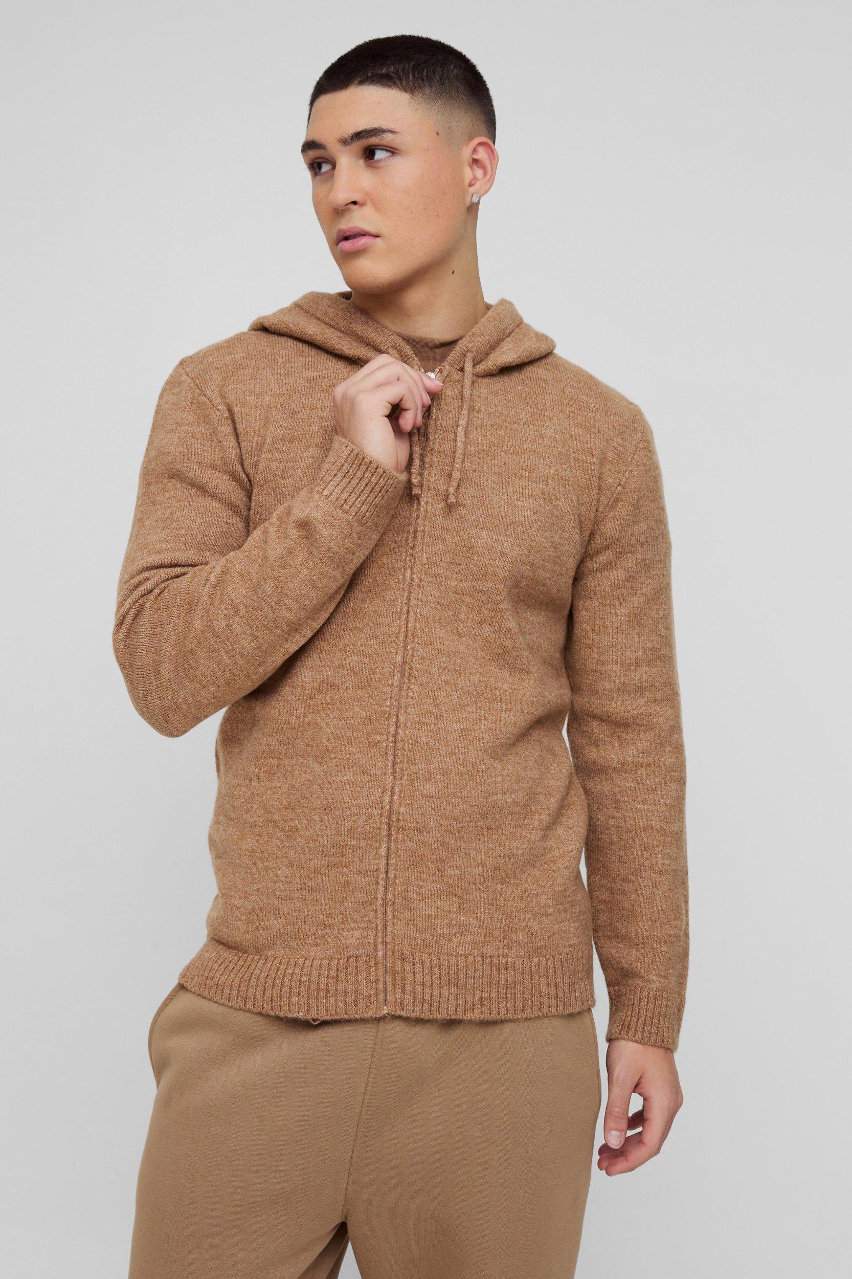 Slim Fit Zip Through Knitted Hoodie | boohooMAN USA Product Image
