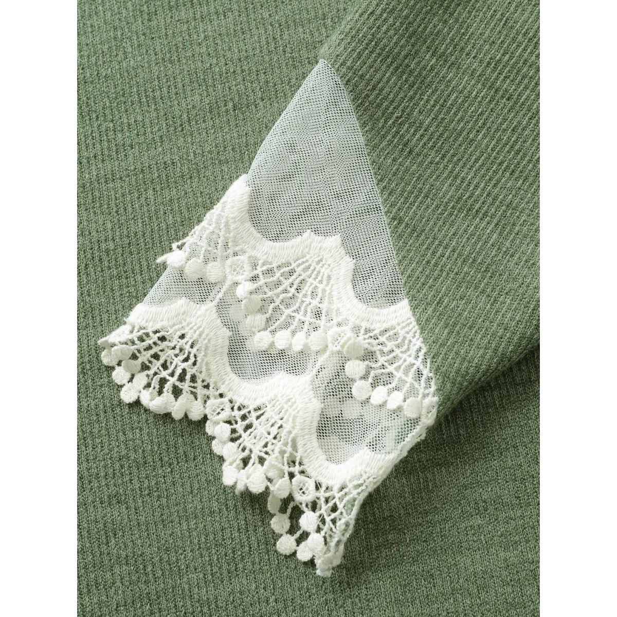 Plus Size Guipure Lace Raglan Sleeve Plisse Sweatshirt Women Green Elegant Embroidered Round Neck Everyday Sweatshirts BloomChic 14-16/1X Product Image