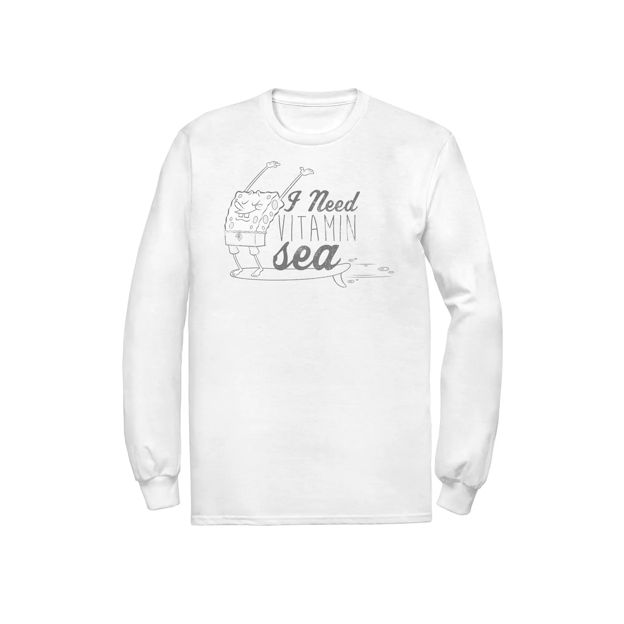 Men's Spongebob Squarepants Surfing I Need Vitamin Sea Long Sleeve Tee,  Product Image