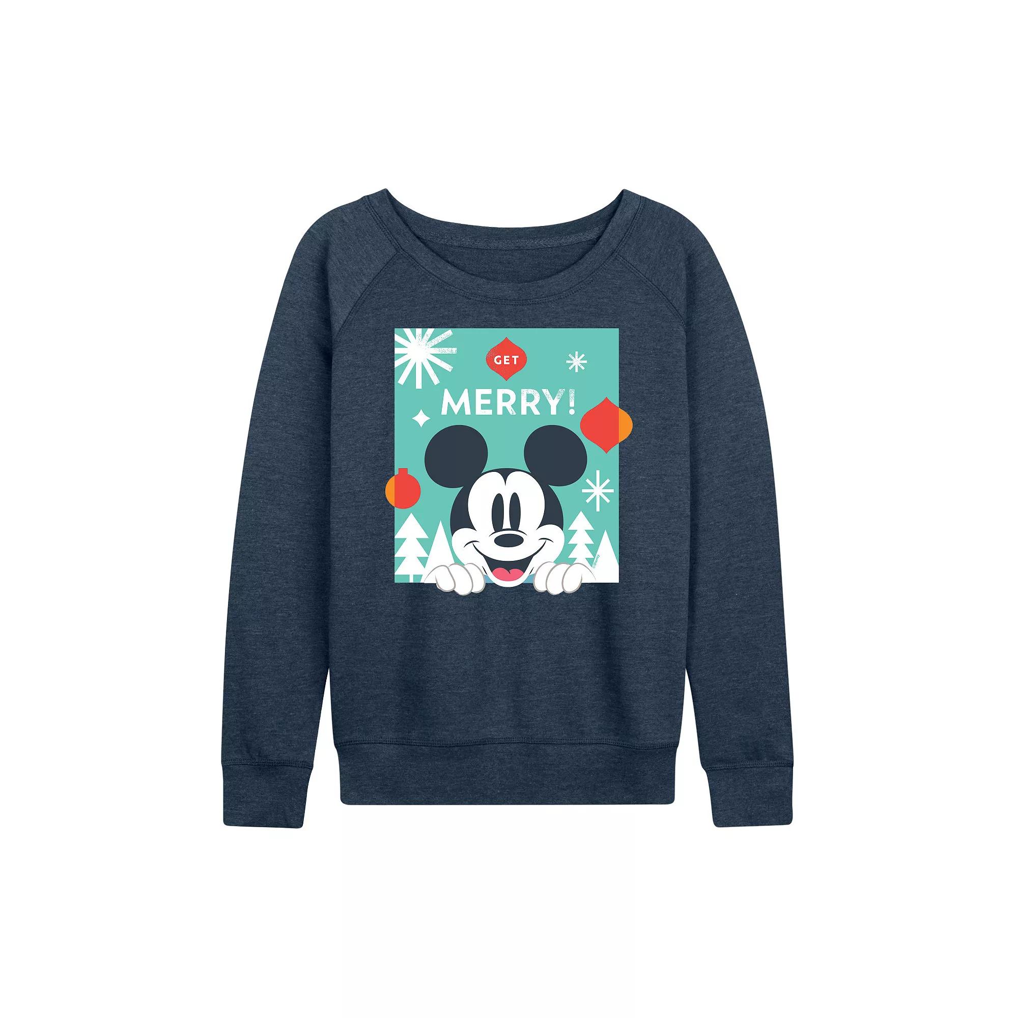 Disney's Mickey Mouse Women's Get Merry French Terry Long Sleeve Tee,  Product Image