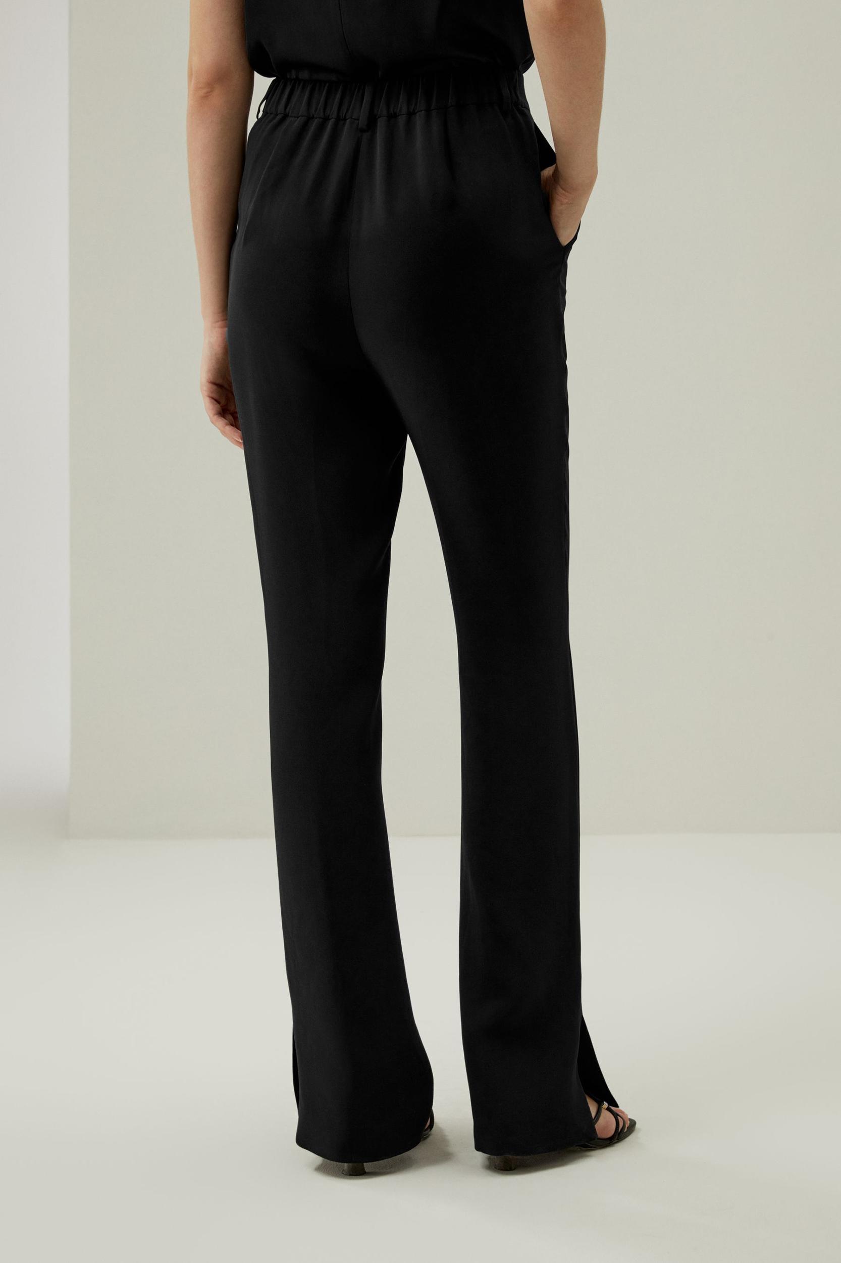 Silk Straight Leg Trousers with Side Slit Product Image