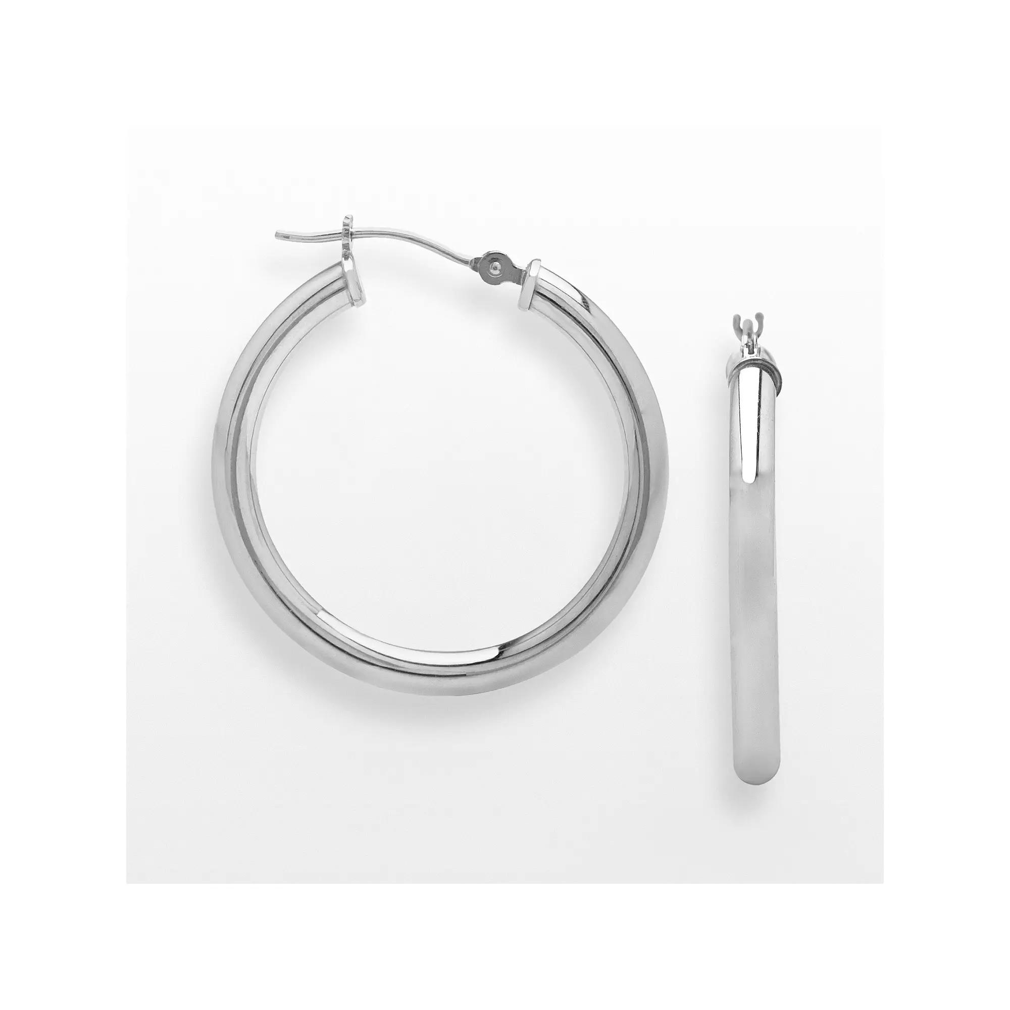 Everlasting Gold 10k White Gold Hoop Earrings, Women's Product Image