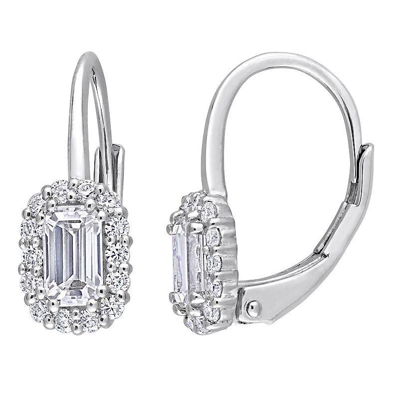 Stella Grace Sterling Silver 4/5 Carat T.W. Lab-Created Moissanite Octagon Halo Leverback Earrings, Women's Product Image