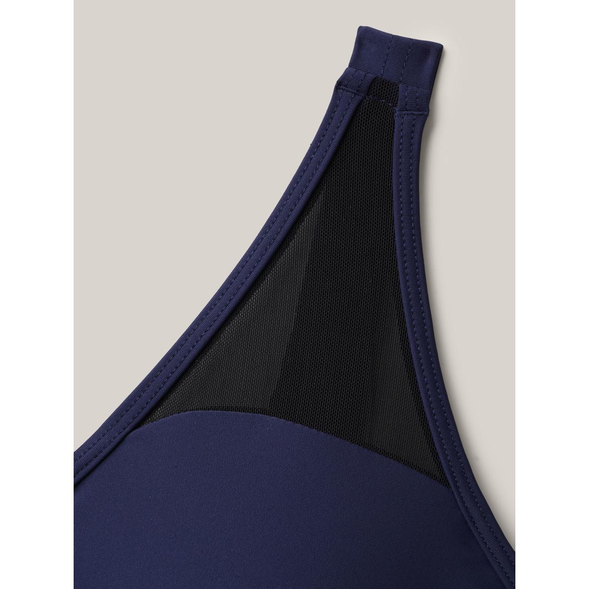 Plus Size Adjustable Straps Spliced Swim Top Women's Swimwear Indigo Beach Patchwork High stretch Bodycon Heart neckline Curve Swim Tops BloomChic 22-24/3X Product Image