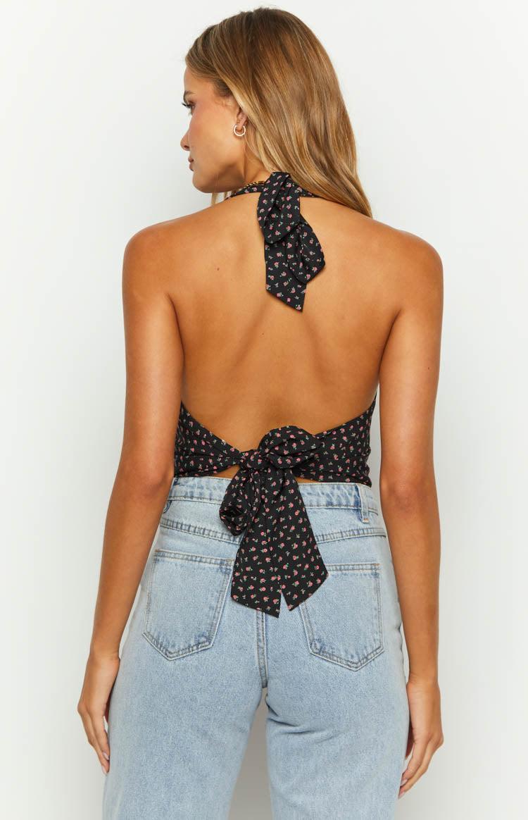 Midnight Blossom Black Floral Crop Top Product Image