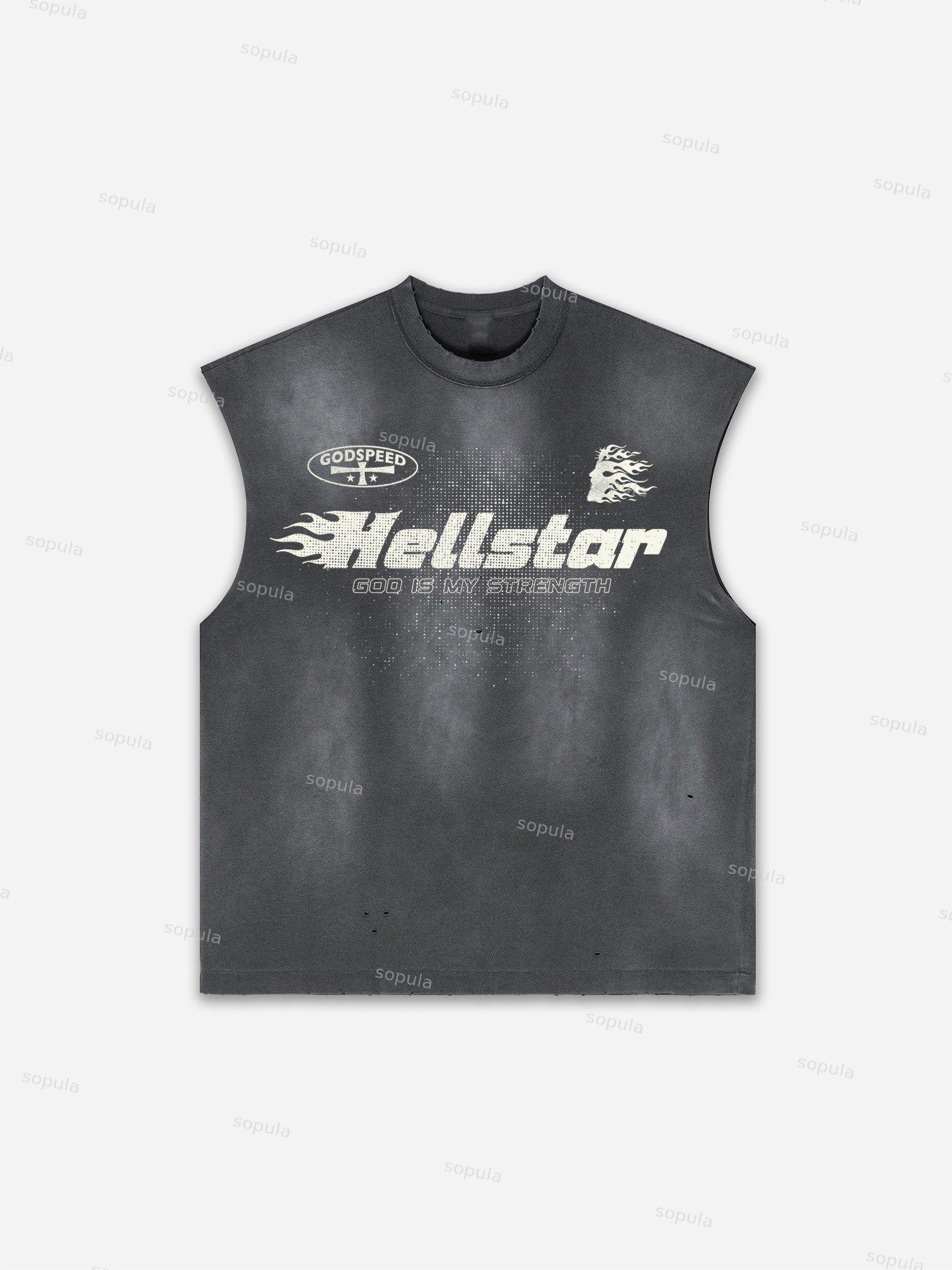 Flame Jesus Silhouette Network Vintage Graphic Men's Washed Tank Top Sleeveless Shirts Product Image