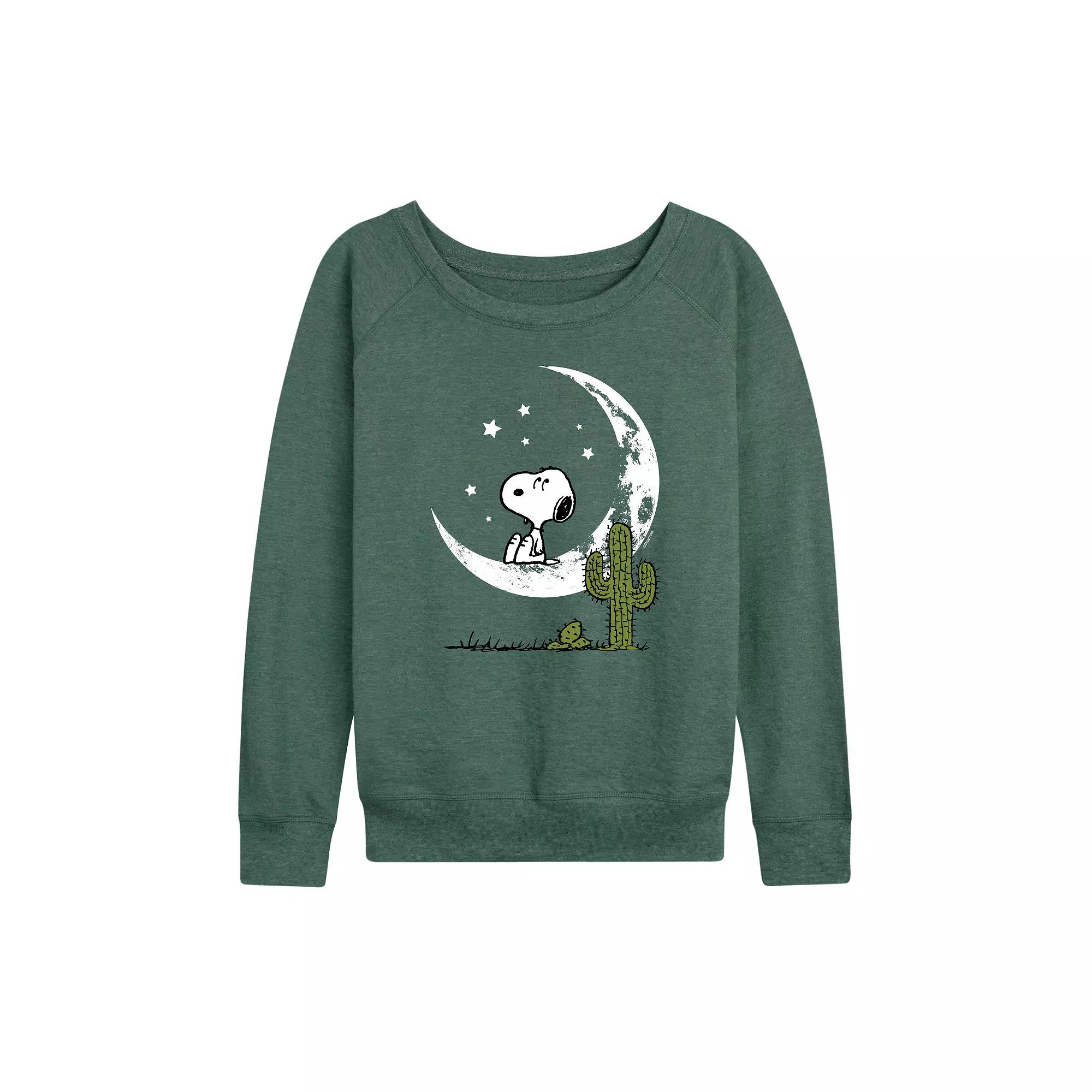 Women's Peanuts Snoopy Desert On Moon French Terry Long Sleeve Tee, Girl's,  Product Image
