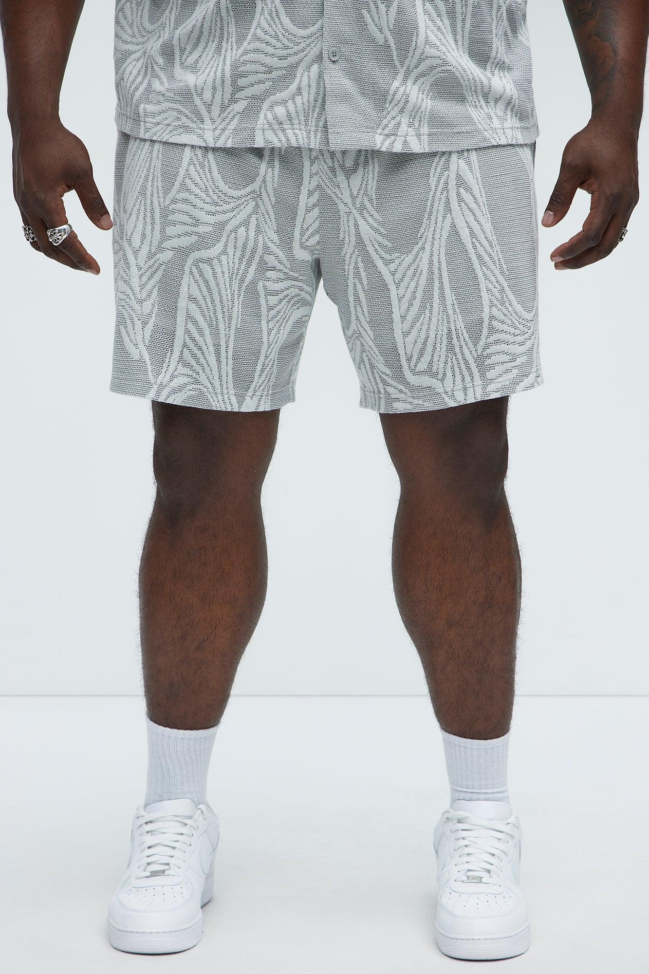 Leaf Patterned Knit Shorts - Grey/combo Product Image