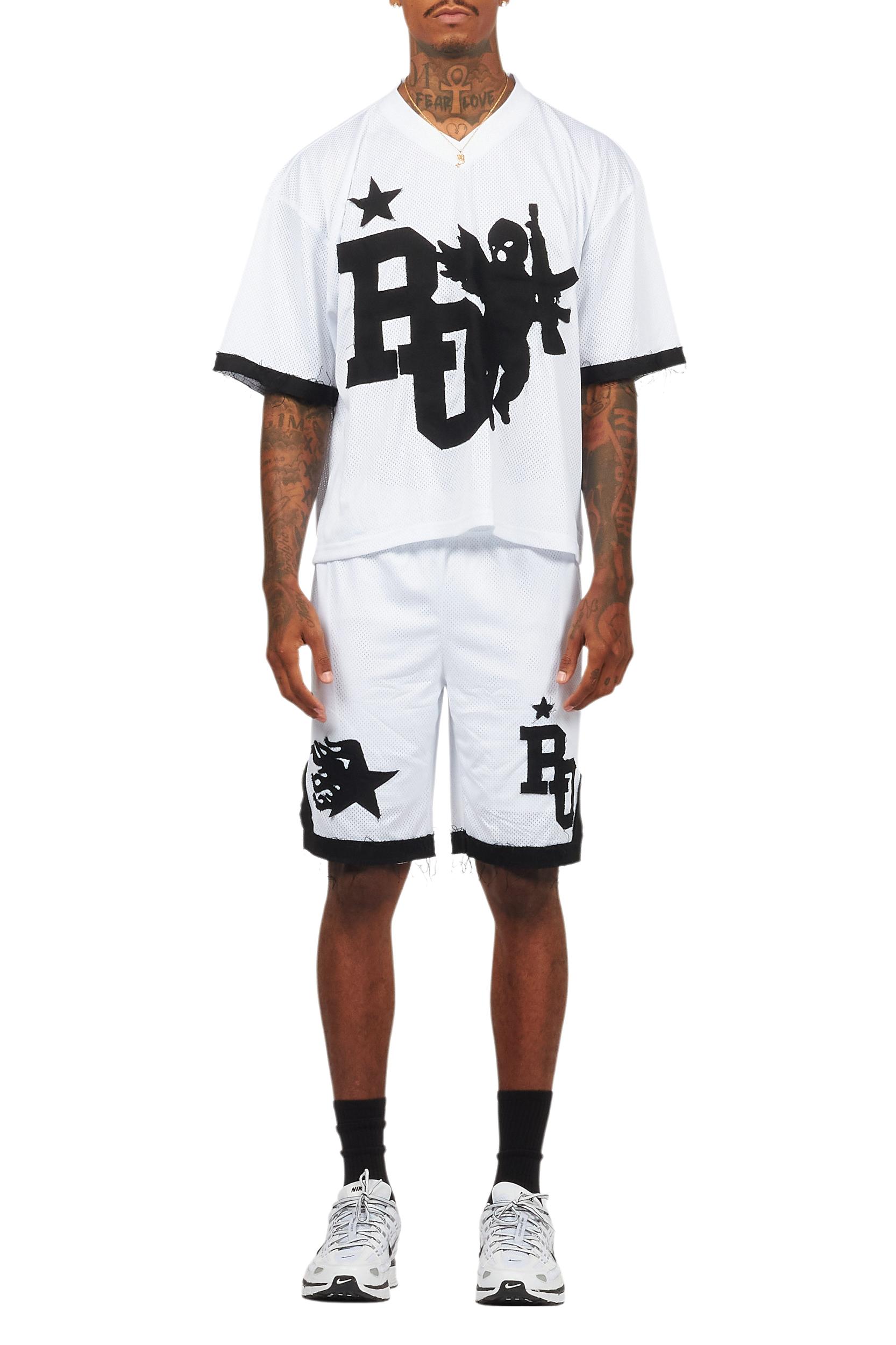 Pluton White Mesh T-Shirt/Short Set Male Product Image