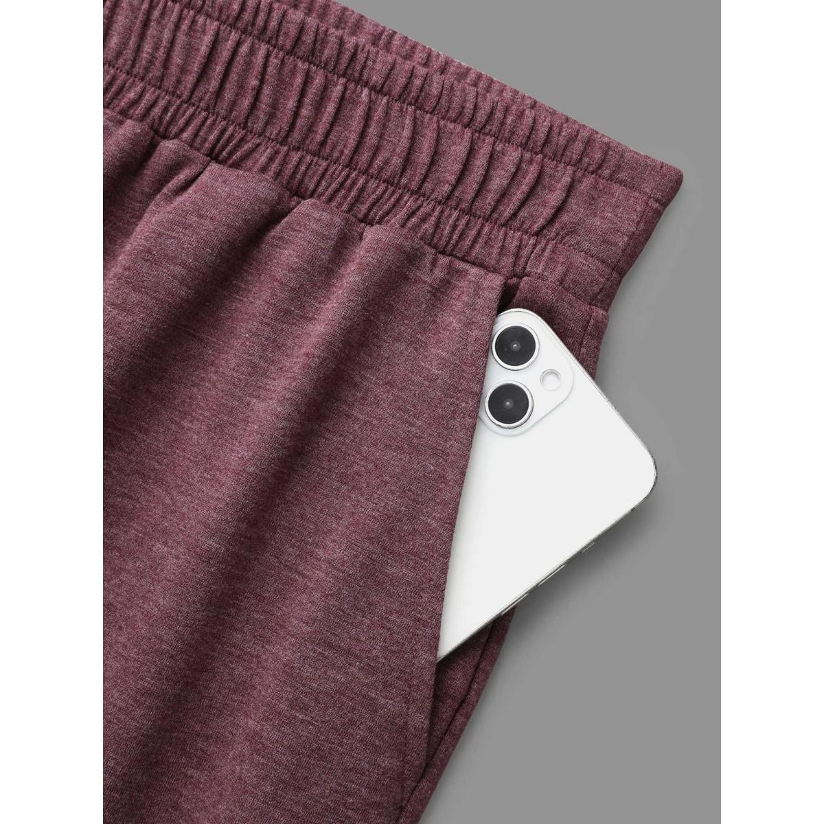 Plus Size Heather Elastic Waist Mid Rise Pants Women Eggplant Casual Mid Rise Everyday Pants BloomChic 14-16/1X Product Image