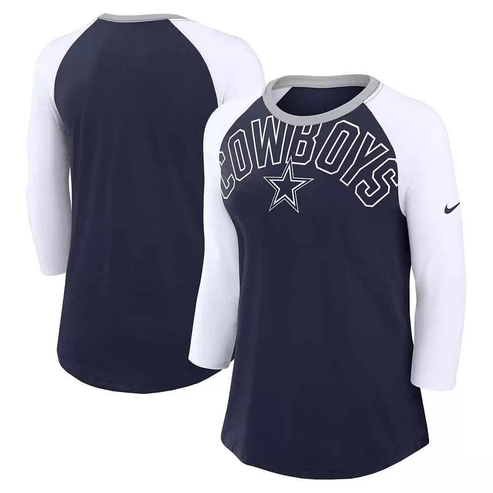 Women's Nike Navy/White Dallas Cowboys Knockout Arch Raglan Tri-Blend 3/4-Sleeve T-Shirt, Size: XS, Blue Product Image