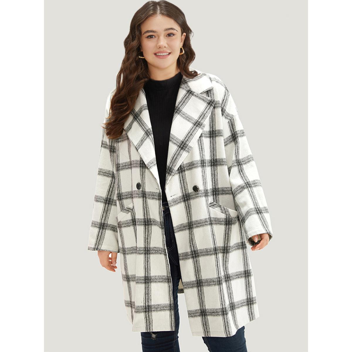 Plus Size Plaid Lapel Collar Button Up Coat Women White Casual Button Ladies Dailywear Winter Coats BloomChic 30/6X Product Image
