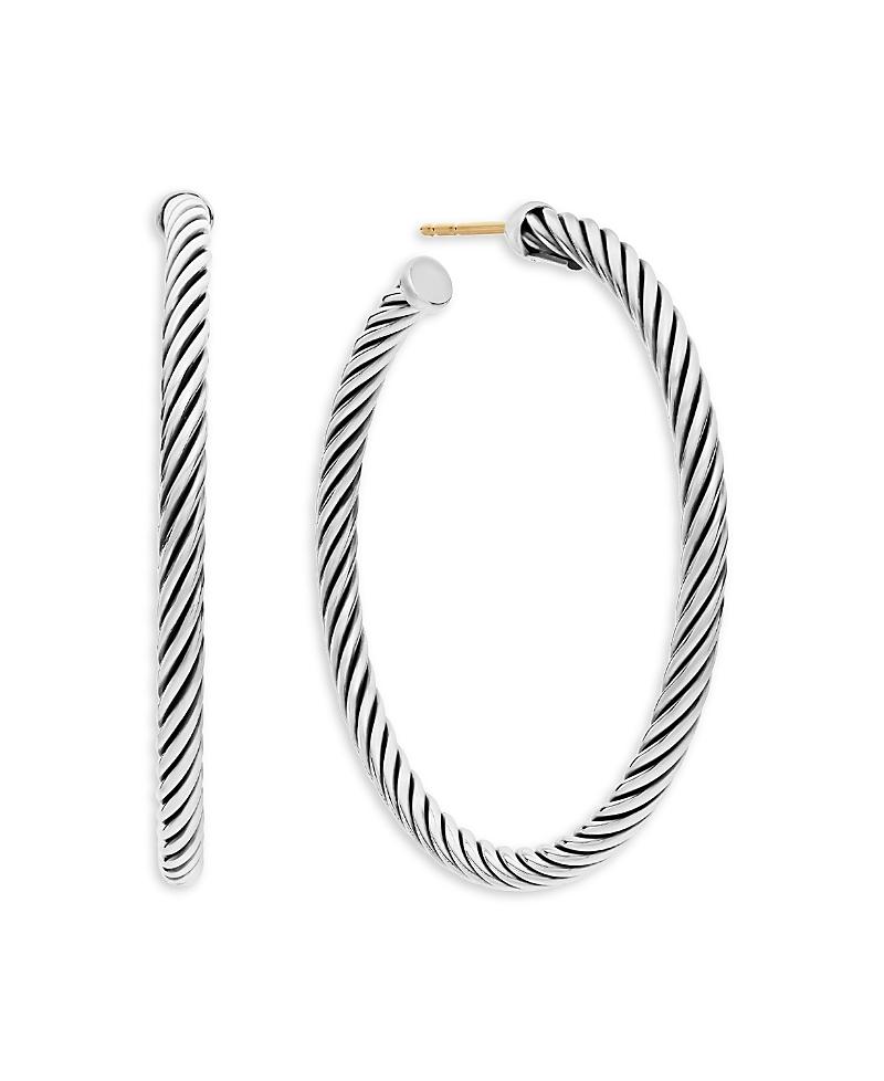 Womens Cable Sterling Silver Hoop Earrings Product Image