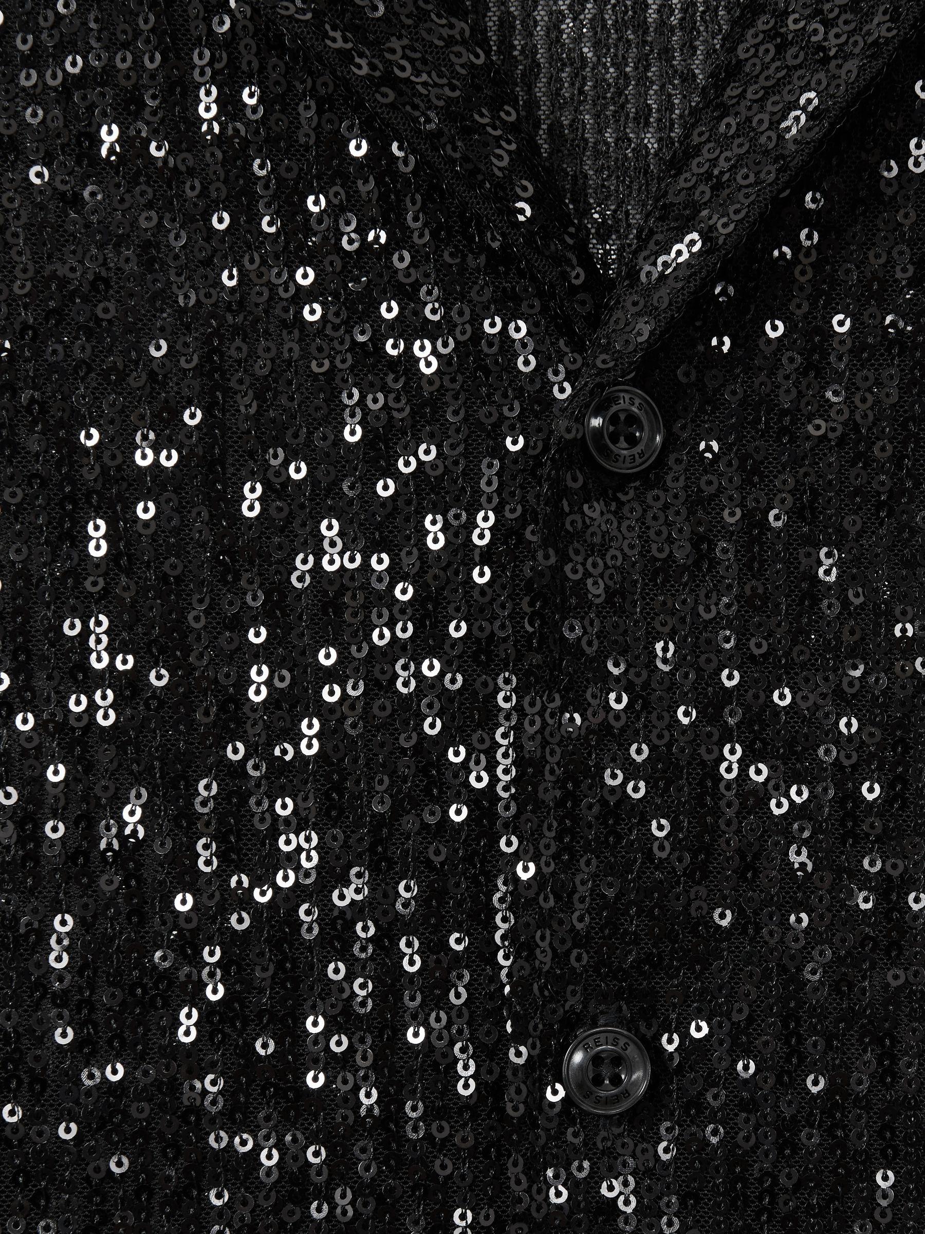 Sequinned Cuban-Collar Shirt in Black Product Image