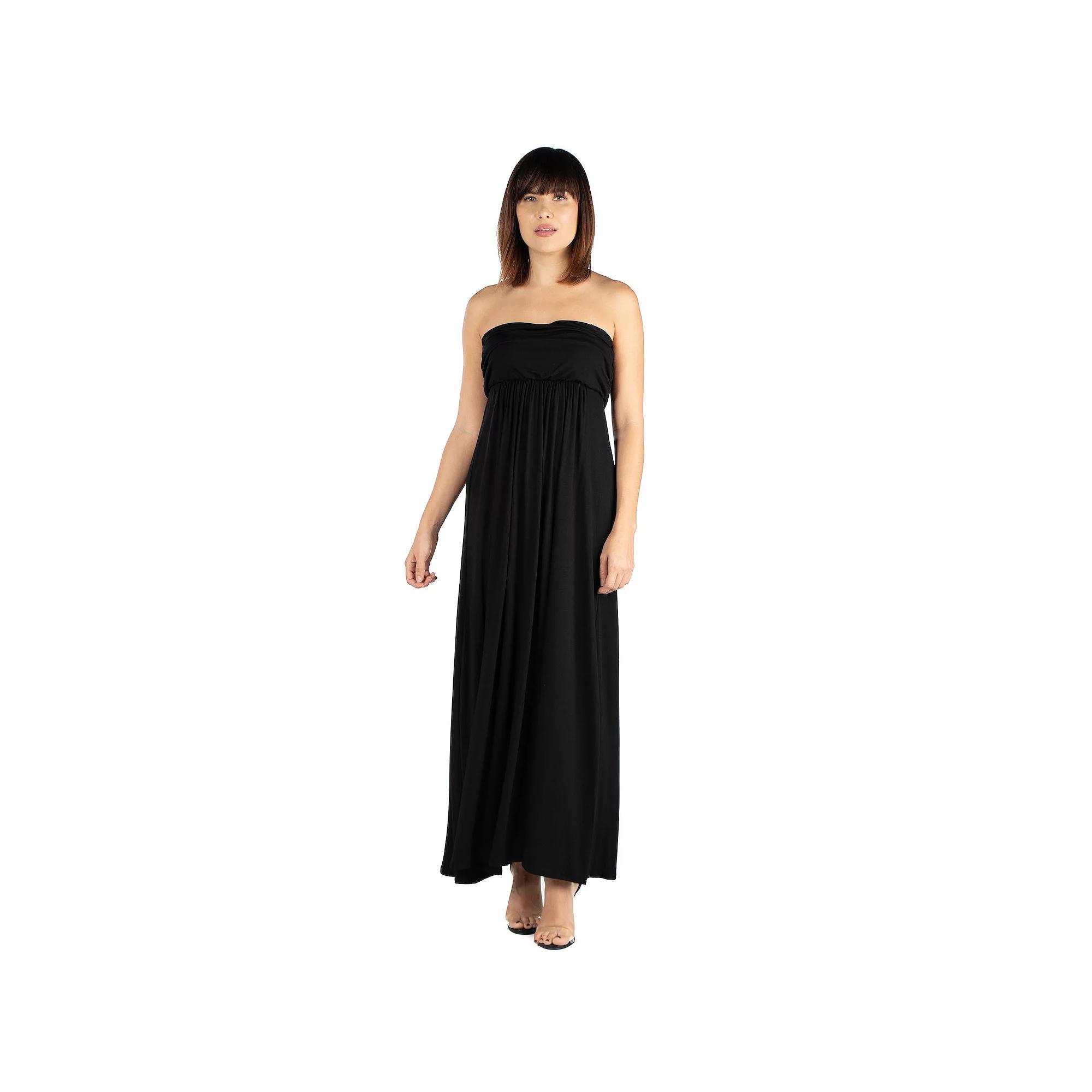 Women's 24seven Comfort Apparel Strapless Loose Fit Pleated Maxi Dress,  Product Image