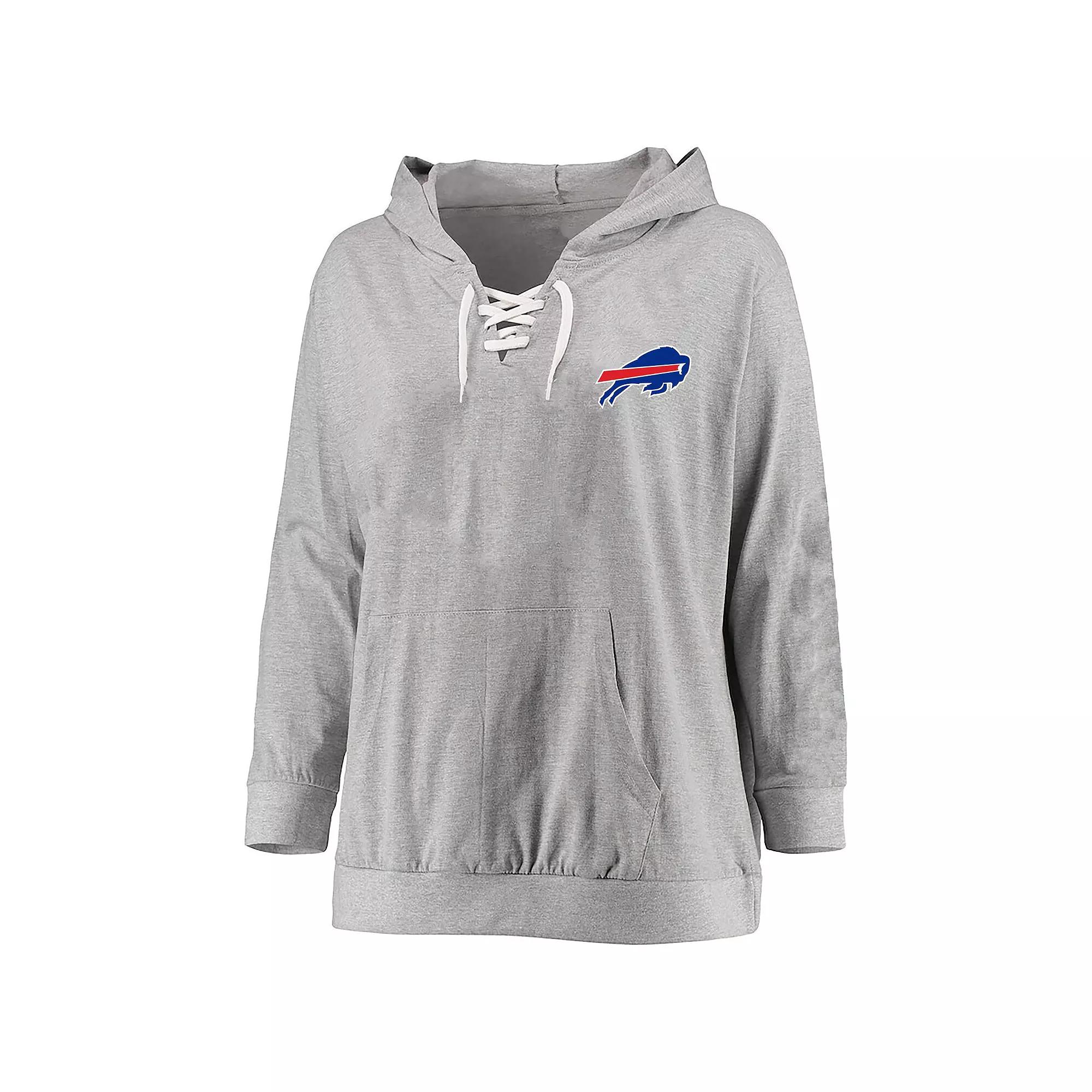 Women's Fanatics Heather Gray Buffalo Bills Plus Size Lace-up Pullover Hoodie, Size: 3XL, Grey Product Image