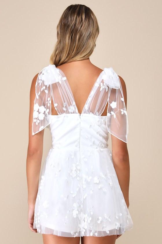 Precious Whimsy White Mesh Embroidered Tie-Strap Skort Romper Product Image