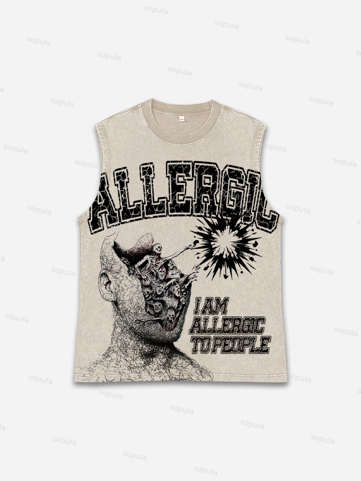 I Am Allergic To People Print Washed Tank Top Product Image