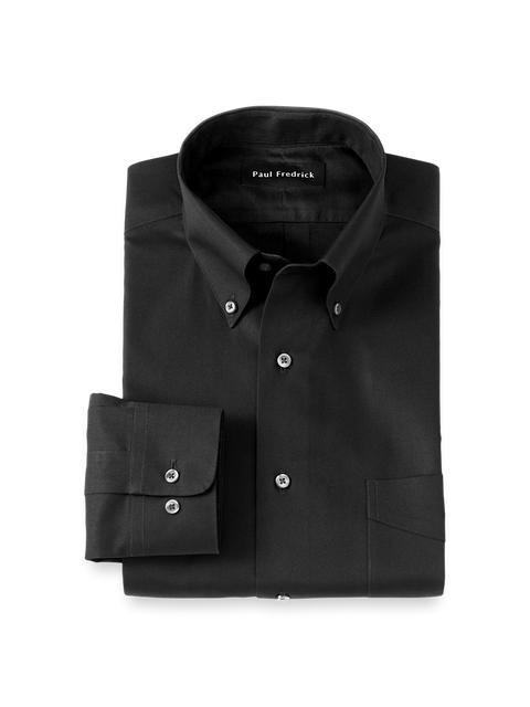 Non-Iron Cotton Pinpoint Solid Button Down Collar Dress Shirt - Black Product Image