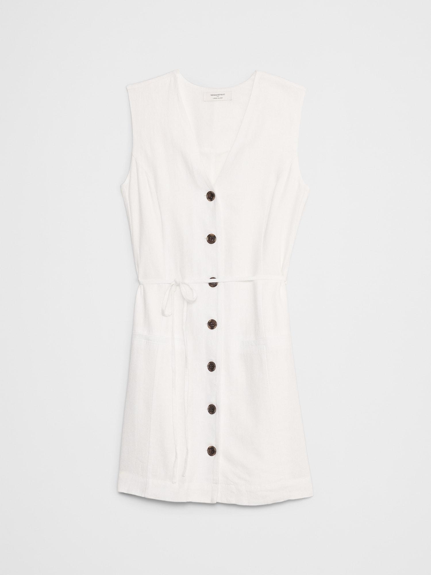 Linen-Blend Button-Front Mini Dress Product Image
