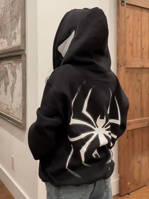 Punk Spider Print Oversized Hoodie Product Image