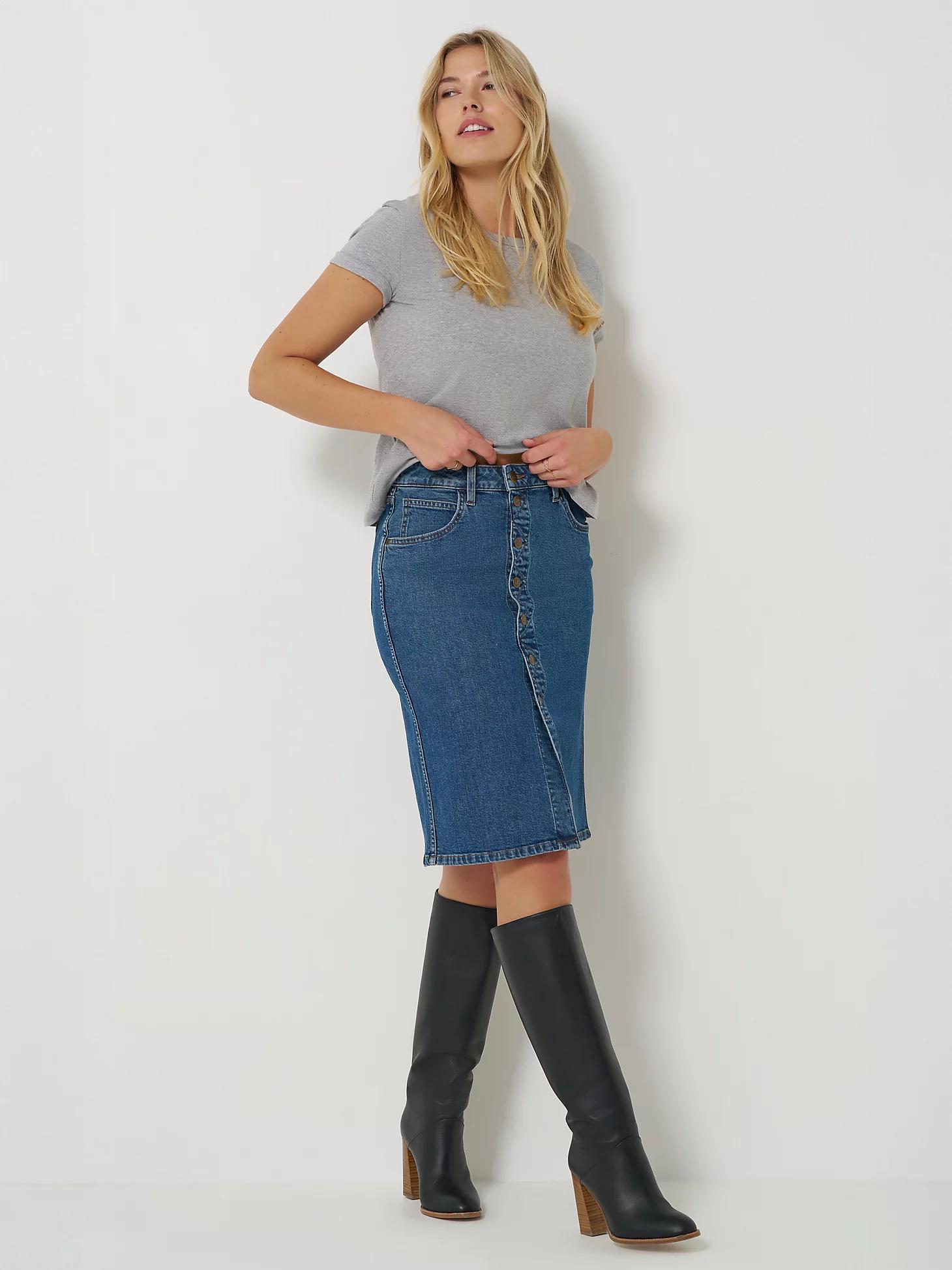 Women's Button Front Denim Midi Skirt | Women's Skirts & Dresses | Lee® Product Image