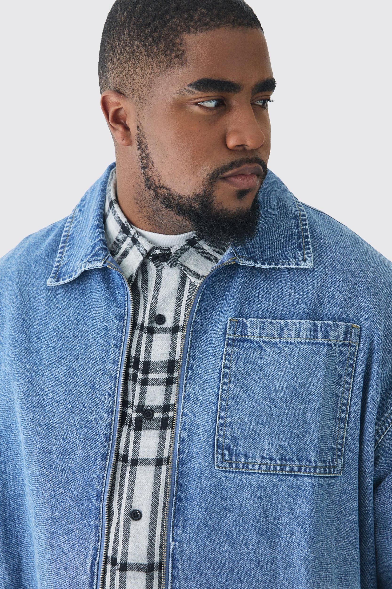 Plus Classic Denim Harrington Jacket | boohooMAN USA Product Image
