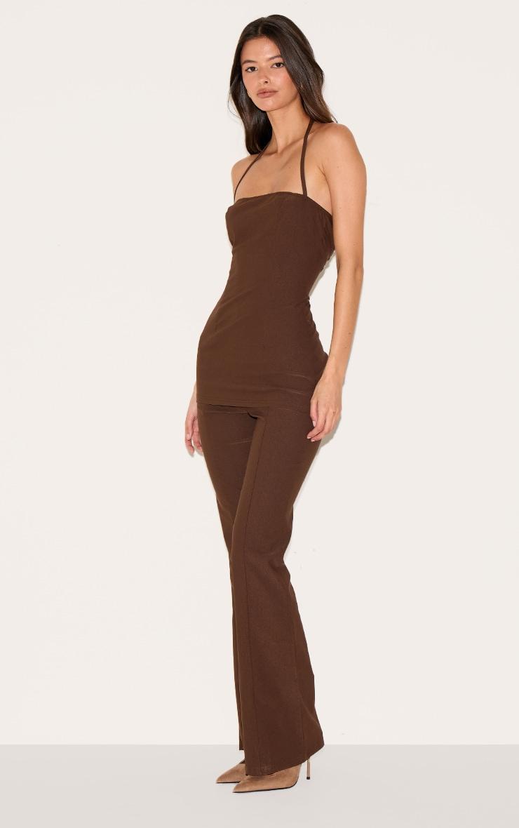 Chocolate Woven Thin Halter Overlay Detail Jumpsuit Product Image