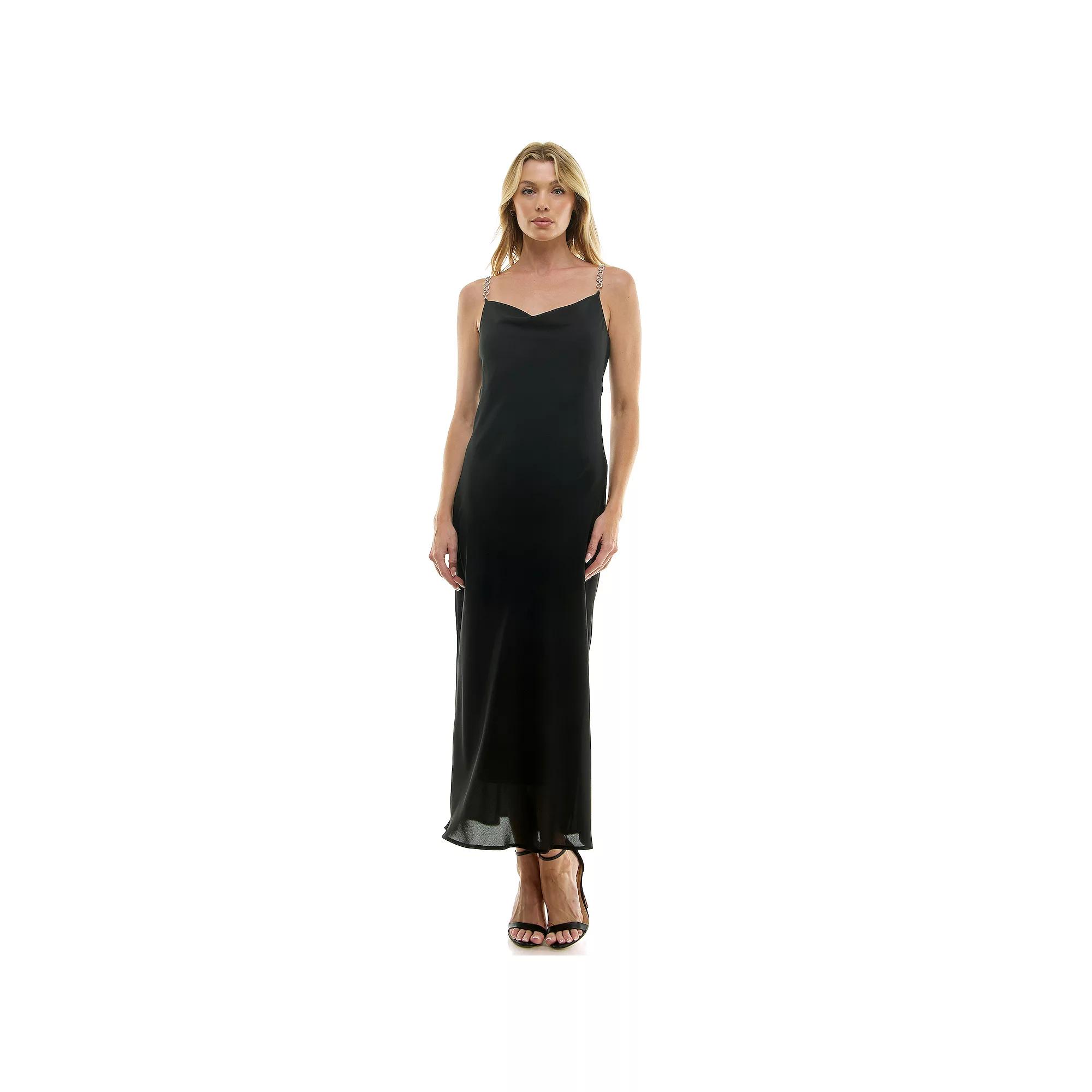 Women's Luxology Novelty Trim Chain Strap Slip Maxi Dress,  Product Image