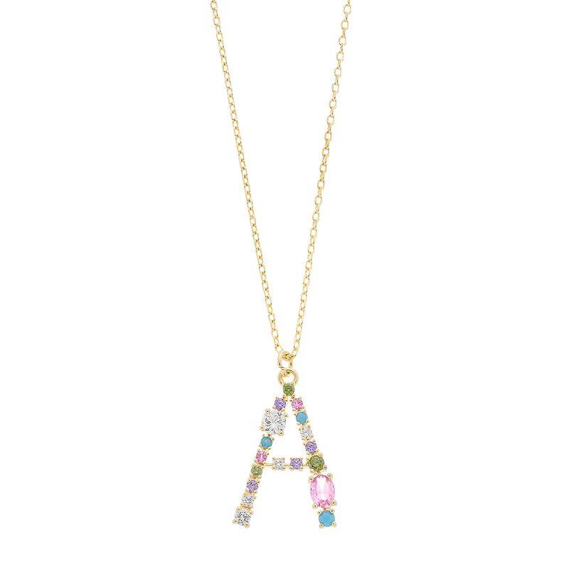 City Luxe Gold Tone Cubic Zirconia Initial Pendant Necklace, Women's, Gold Tone A Product Image