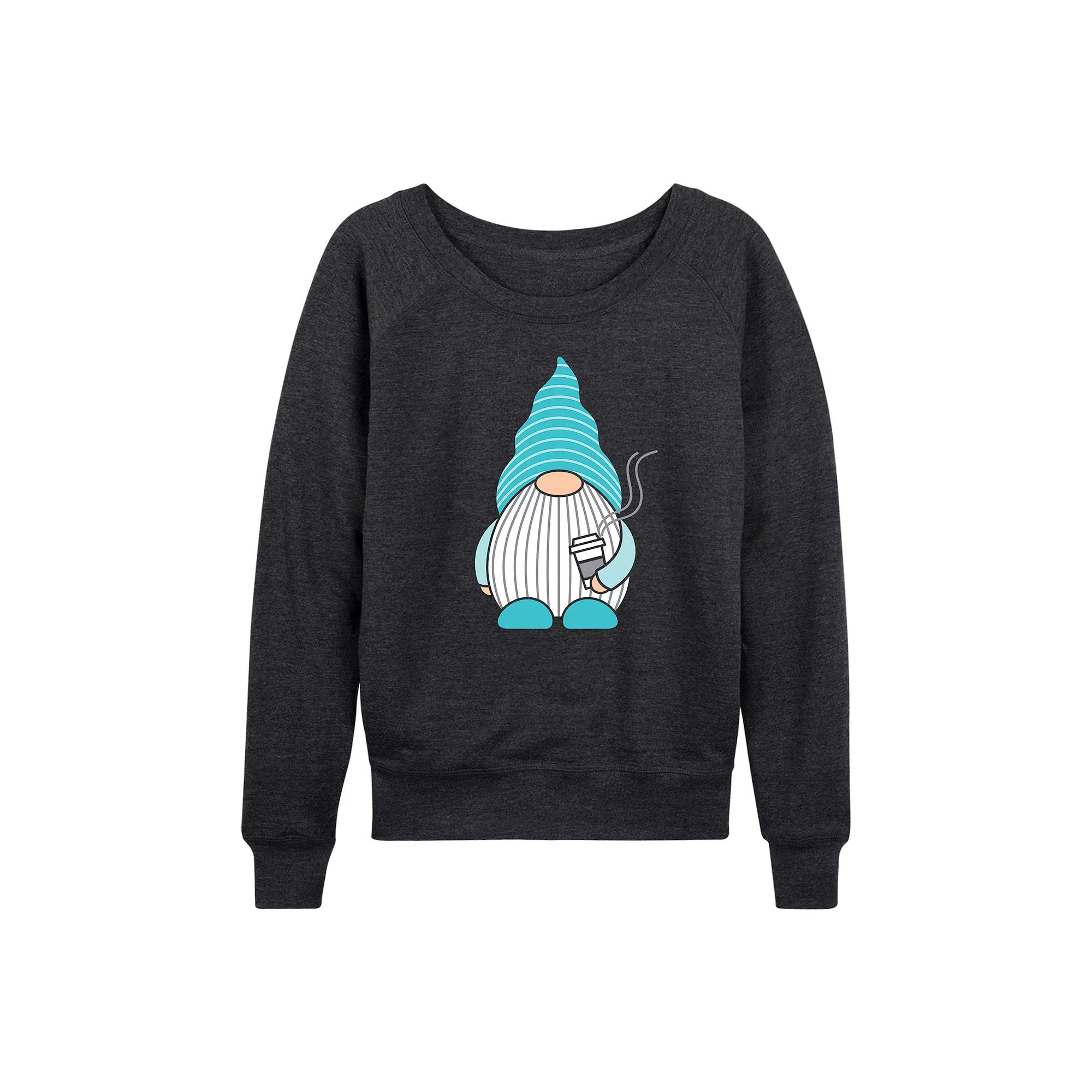 Women's Gnome With Coffee French Terry Long Sleeve Tee,  Product Image