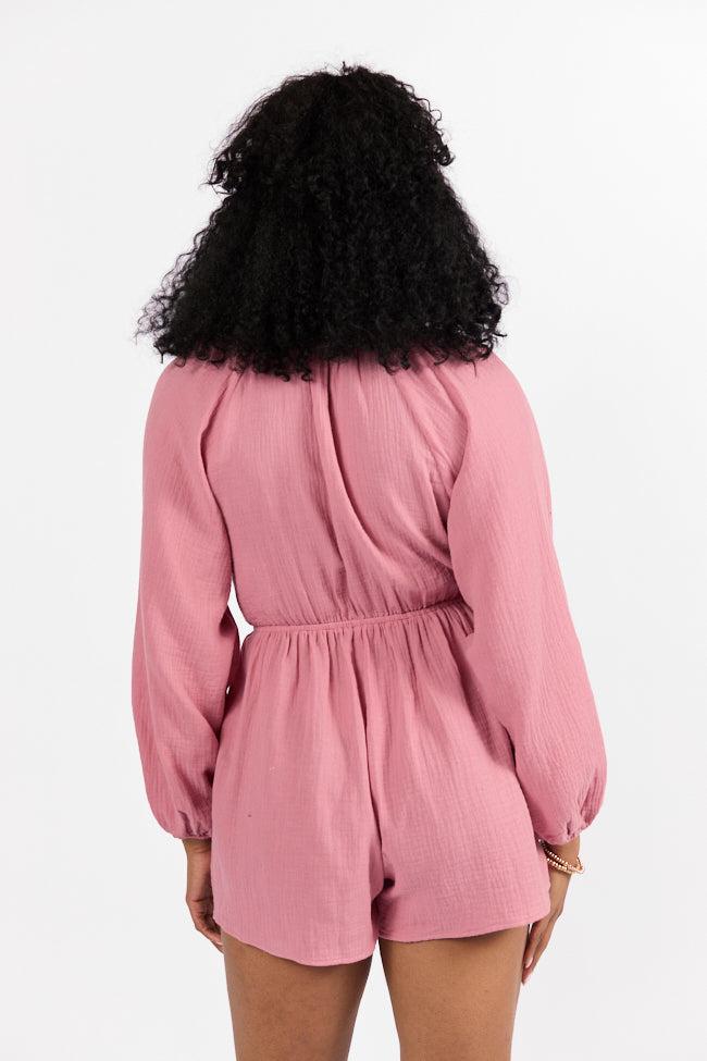 Endless Sunshine Pink Tie Front Long Sleeve Romper FINAL SALE Product Image