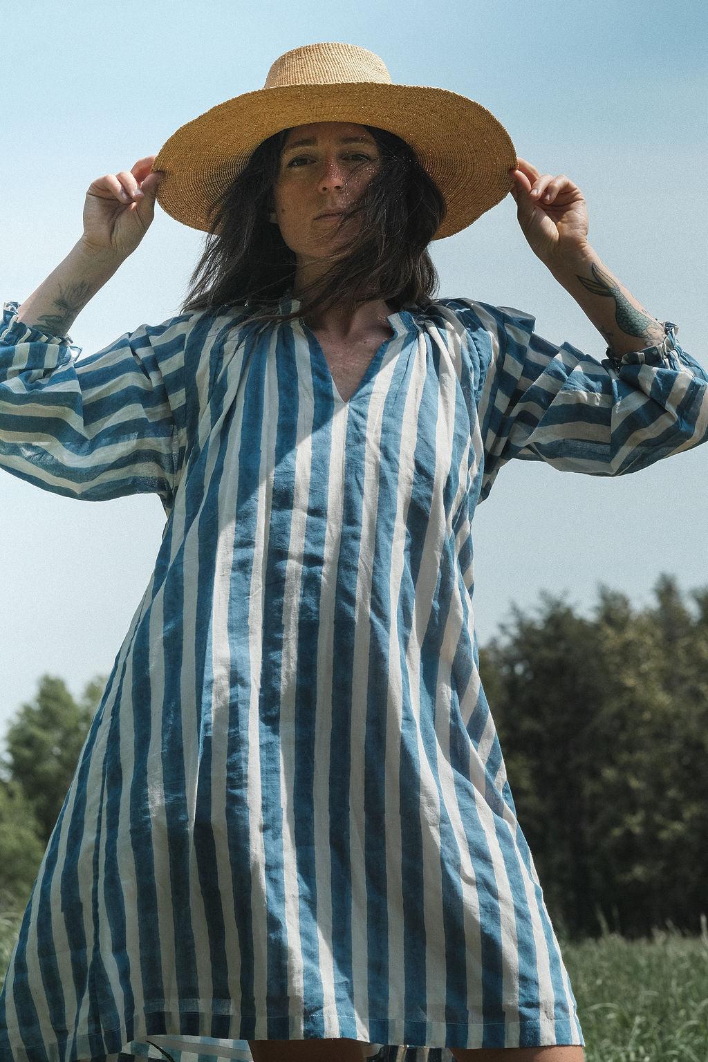 Blue Lined Get-Away Dress Product Image