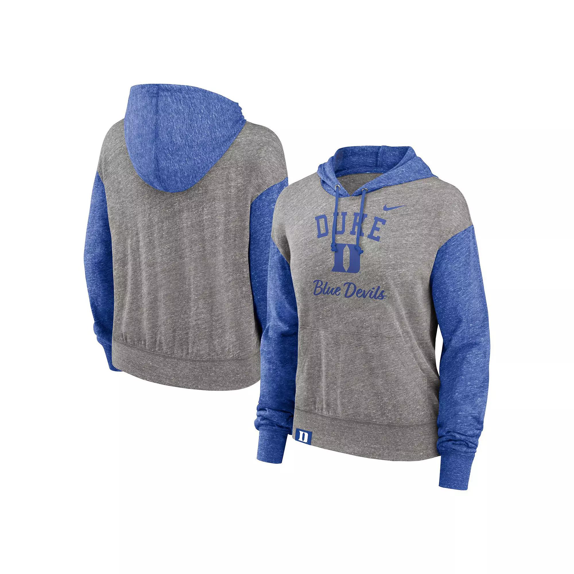 Women's Nike Heather Gray/Royal Duke Blue Devils Blitz Color Block Legacy Pullover Hoodie, Size: XS, Grey Product Image