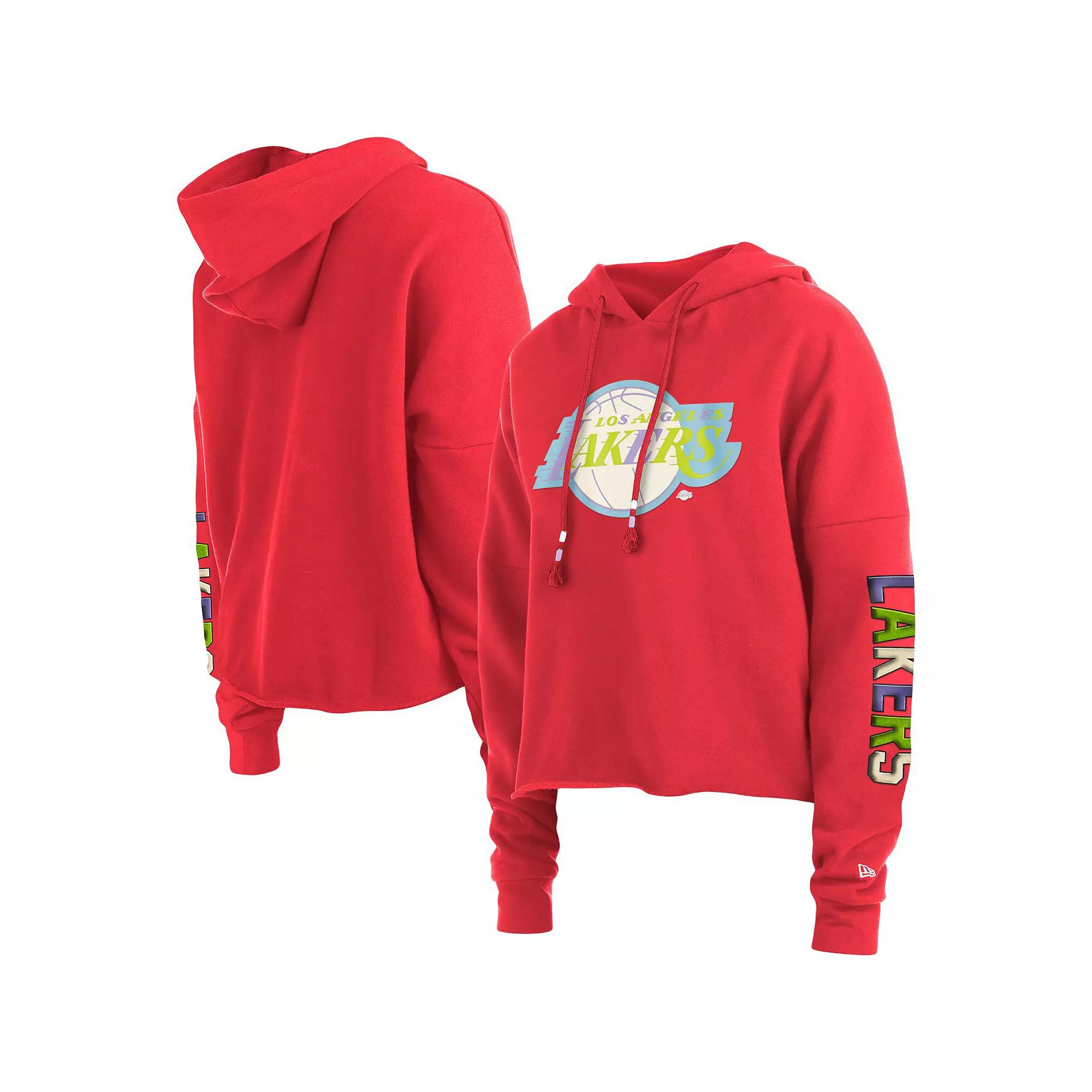 Women's New Era Red Los Angeles Lakers Color Pack Cropped Top Pullover Hoodie,  Product Image