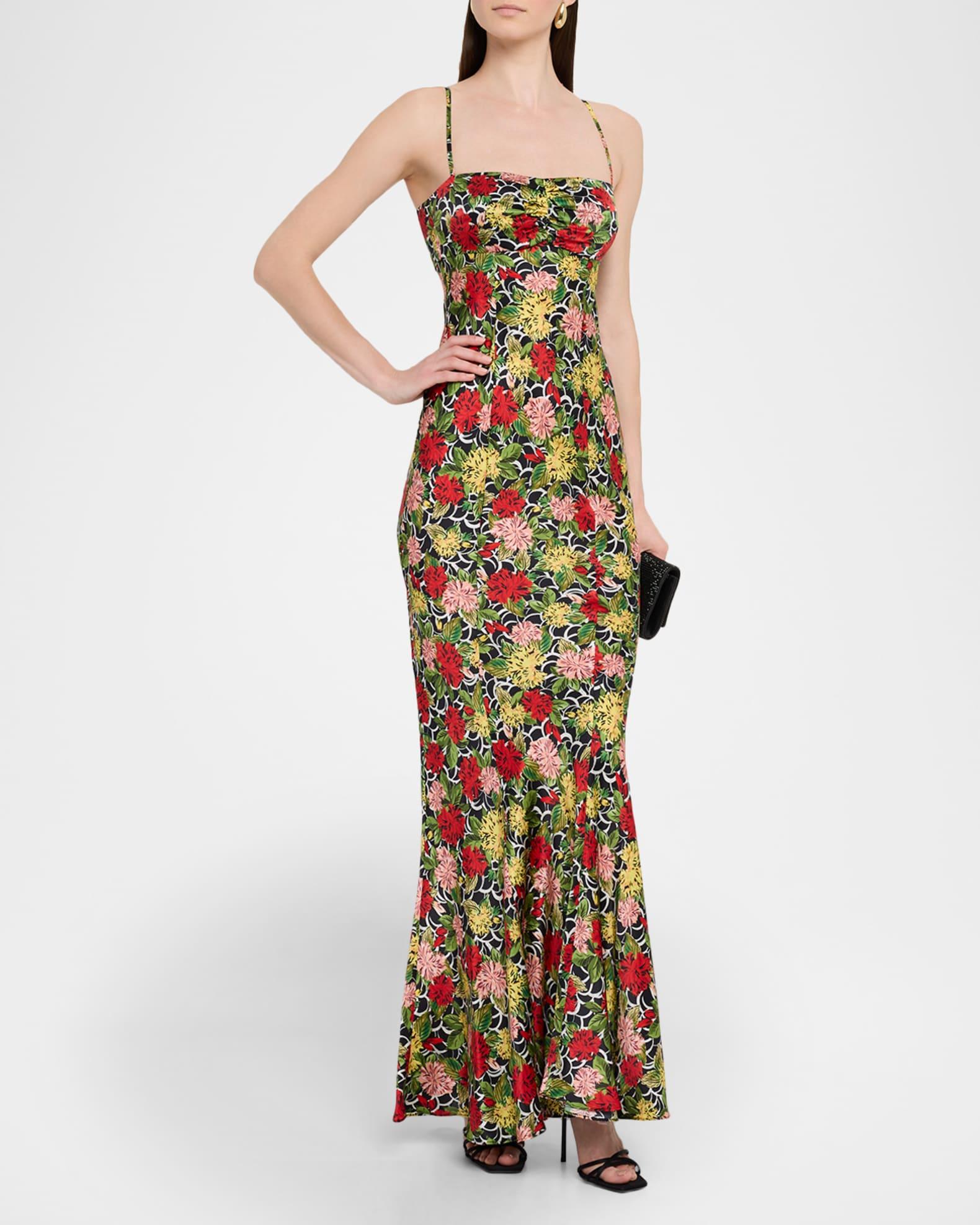 Renee Long Floral Silk Spaghetti-Strap Dress Product Image
