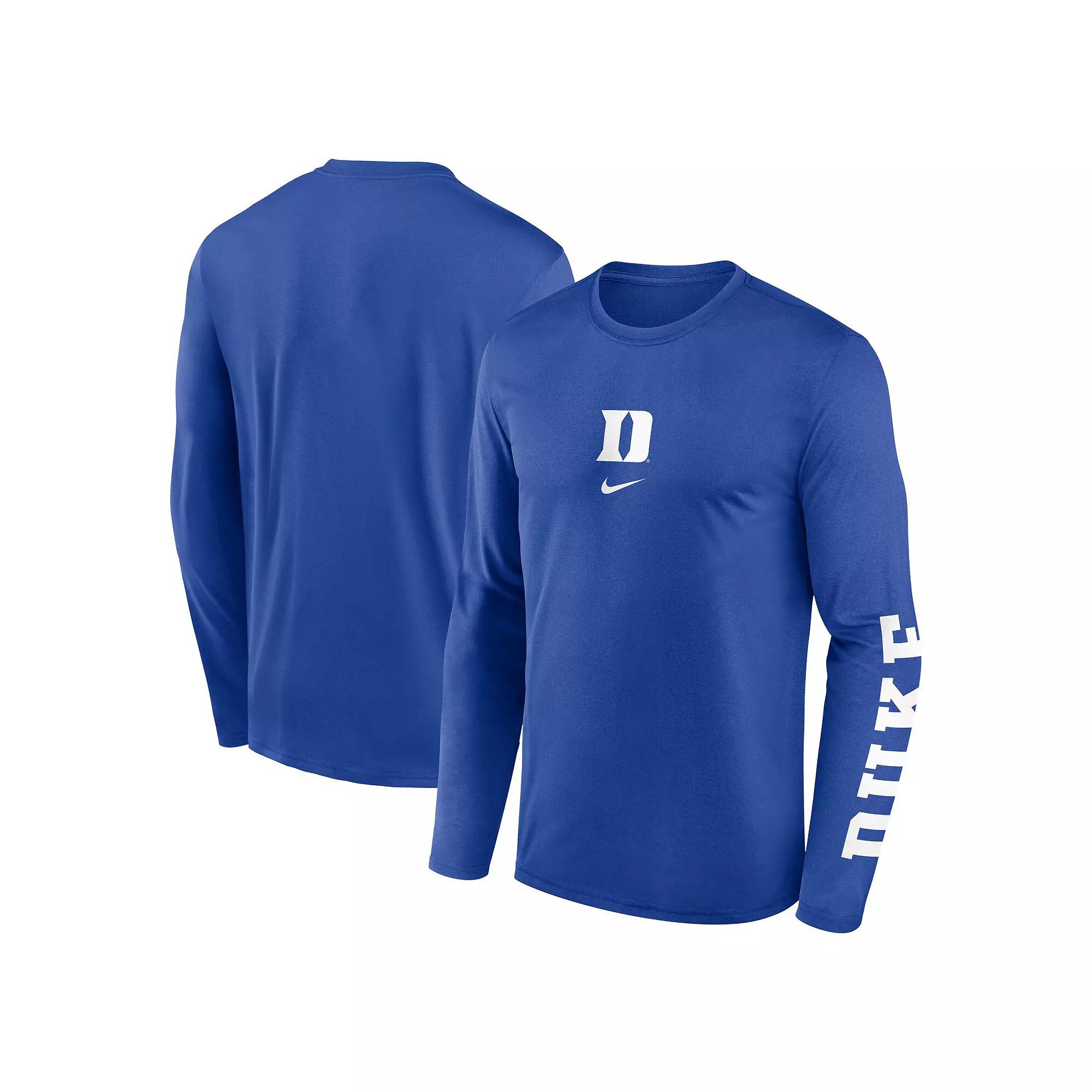 Men's Nike  Royal Duke Blue Devils Primetime Center Lockup Two-Hit Legend Long Sleeve T-Shirt, Size: Large Product Image