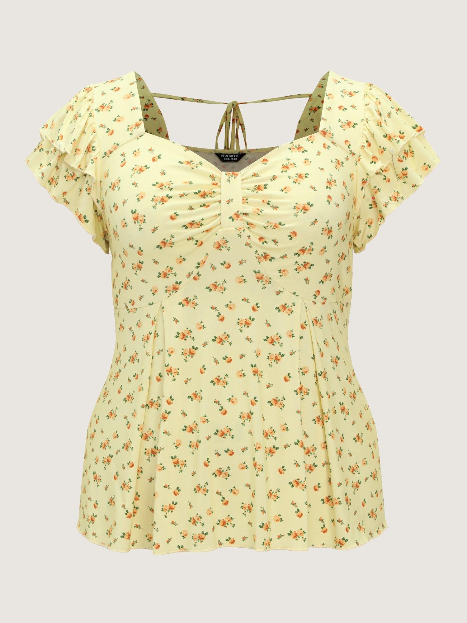 Floral Print Ruched Bodice Knit Top Female Product Image