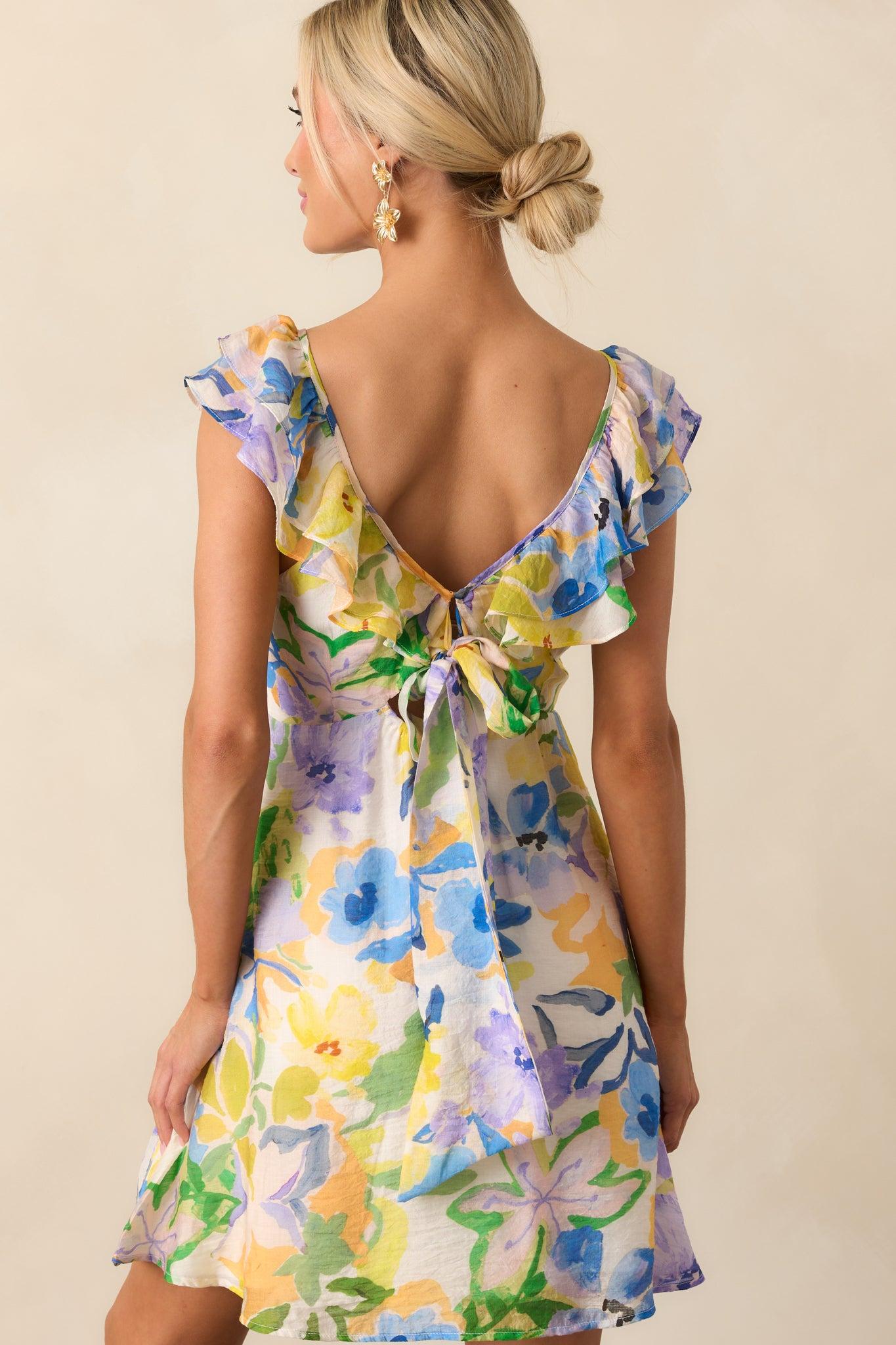 MINKPINK Yellow Floral Fable Frill Mini Dress Product Image